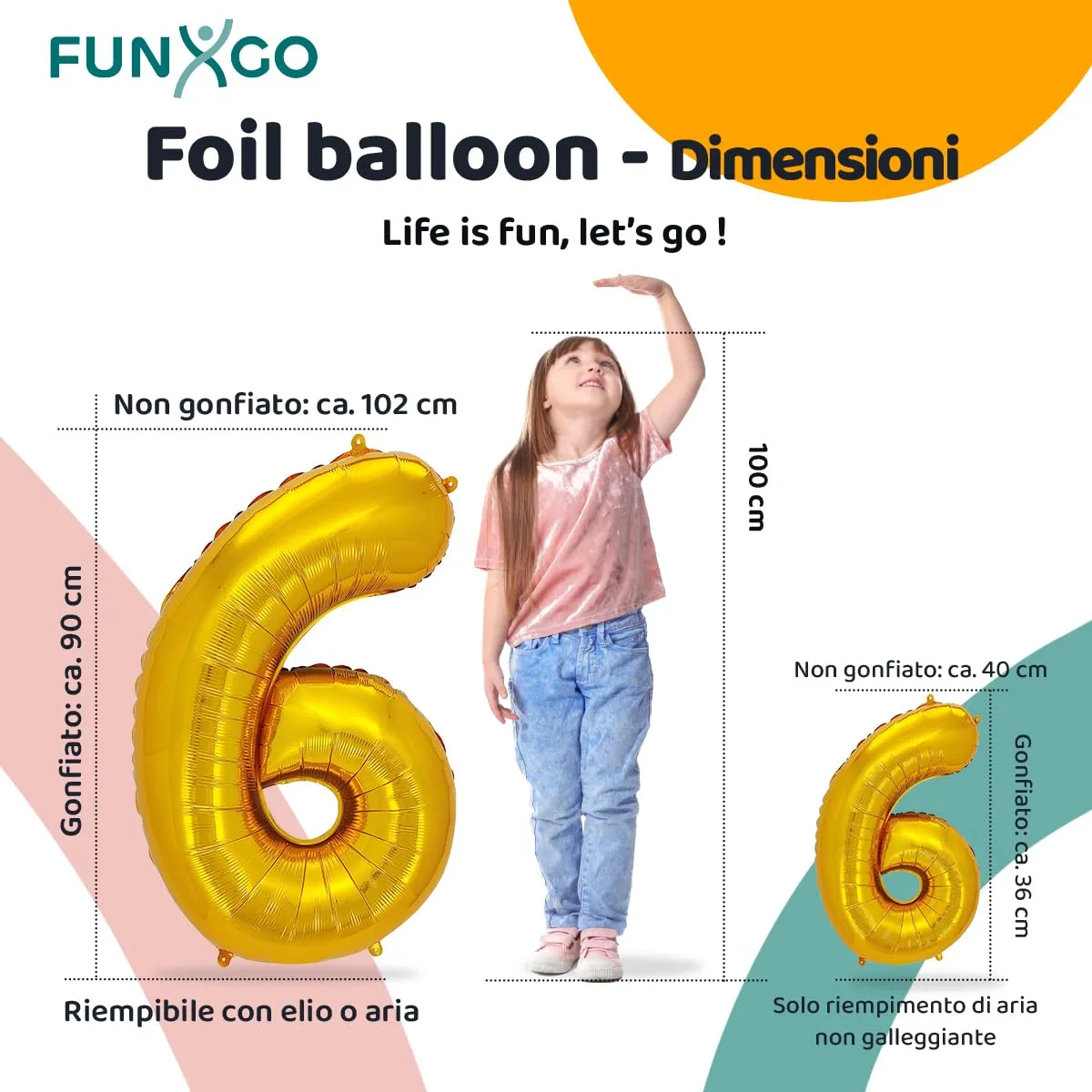 FUNXGO Palloncini Numero 6 Oro - Set di due pezzi (uno grande e uno piccolo) - immagine 2
