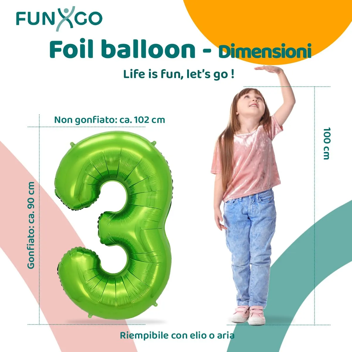 FUNXGO Palloncino Numero 3 Verde - immagine 2