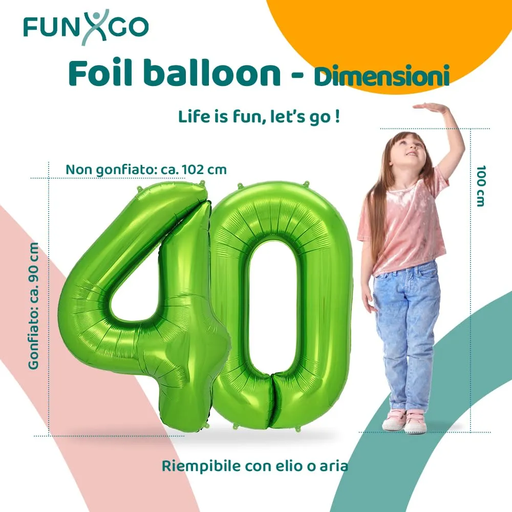 FUNXGO Palloncino Numero 40 Verde - immagine 2