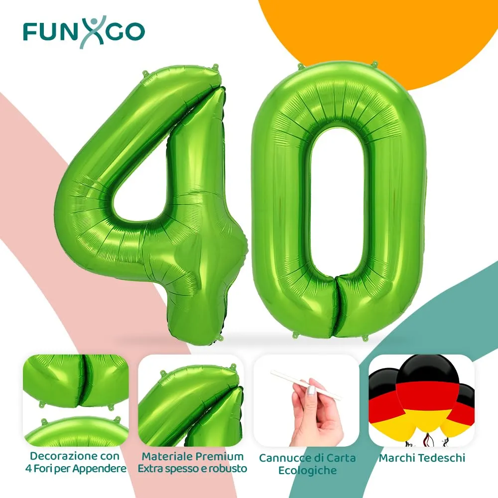FUNXGO Palloncino Numero 40 Verde - immagine 3