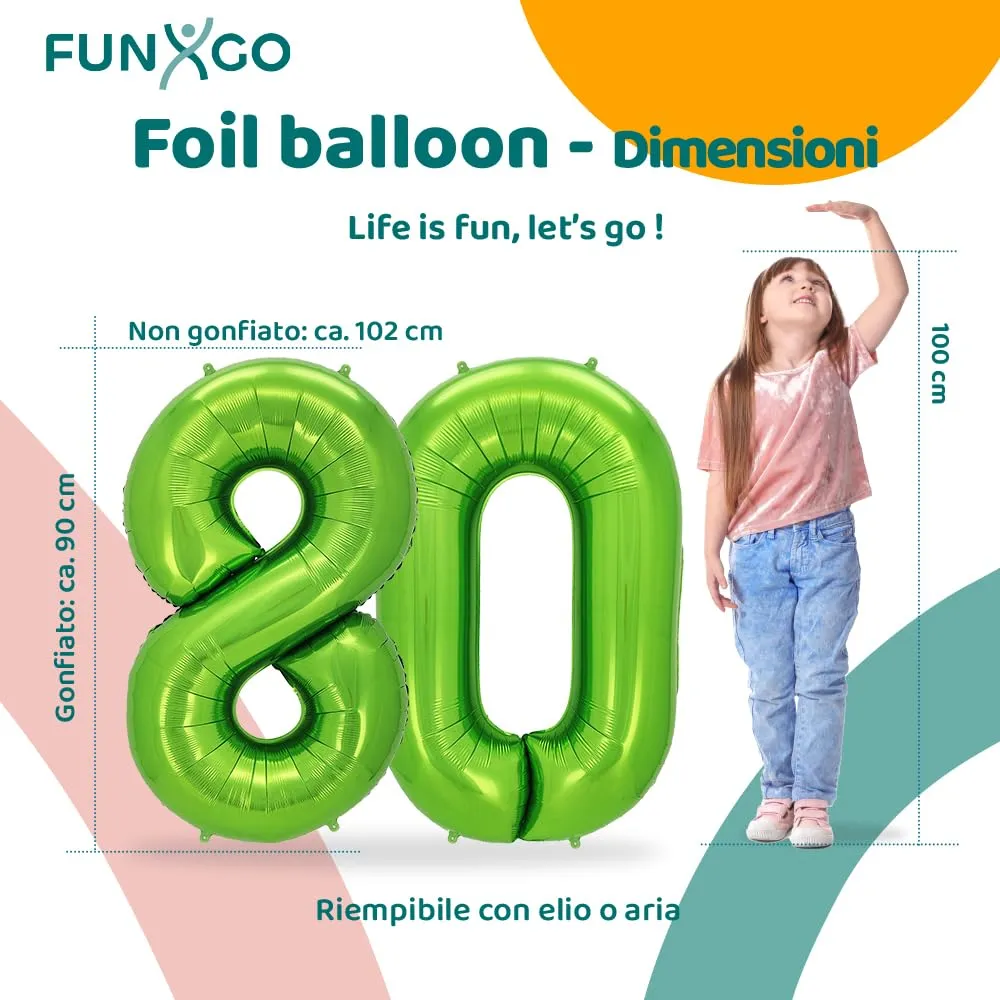 FUNXGO Palloncino Numero 80 Verde - immagine 2