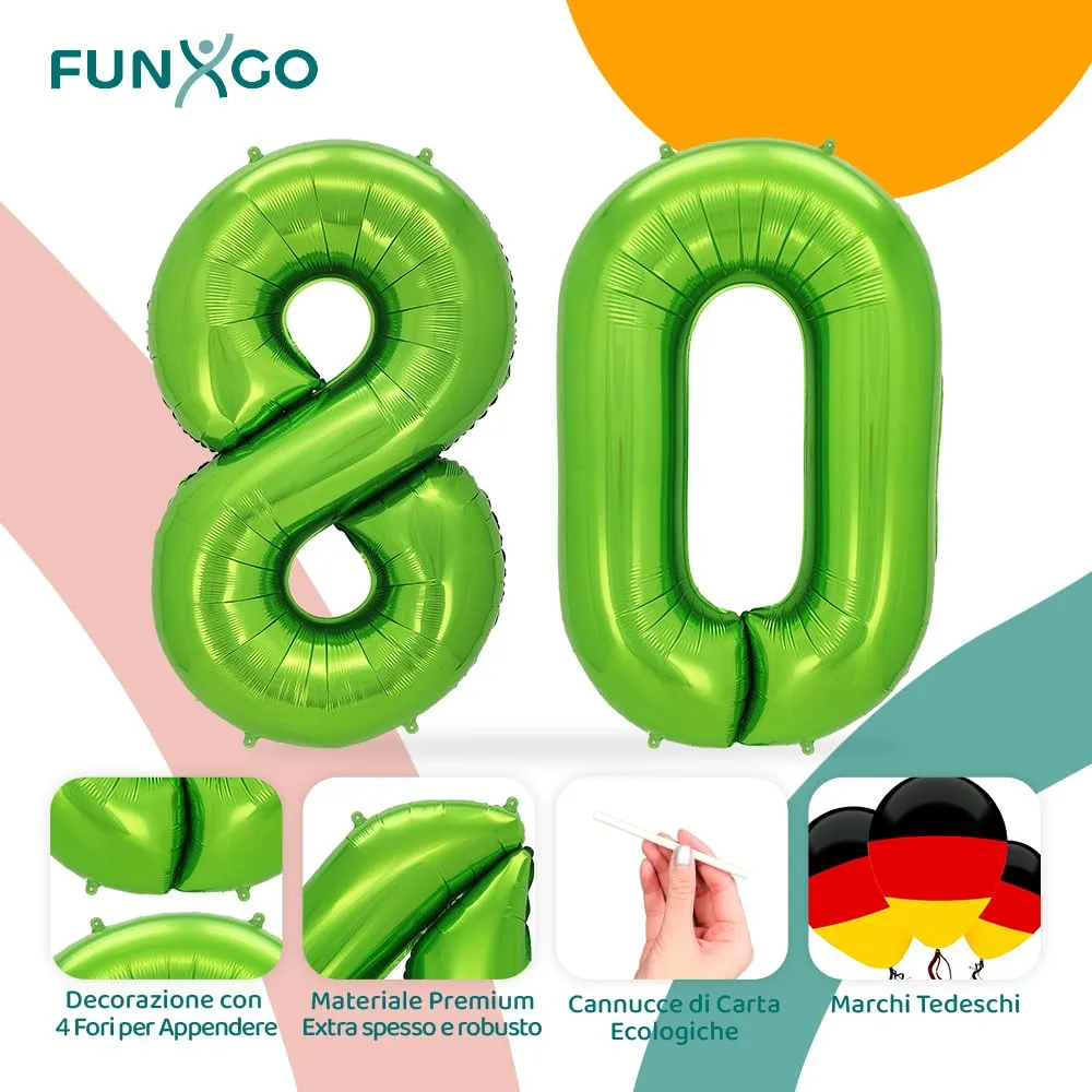FUNXGO Palloncino Numero 80 Verde - immagine 3