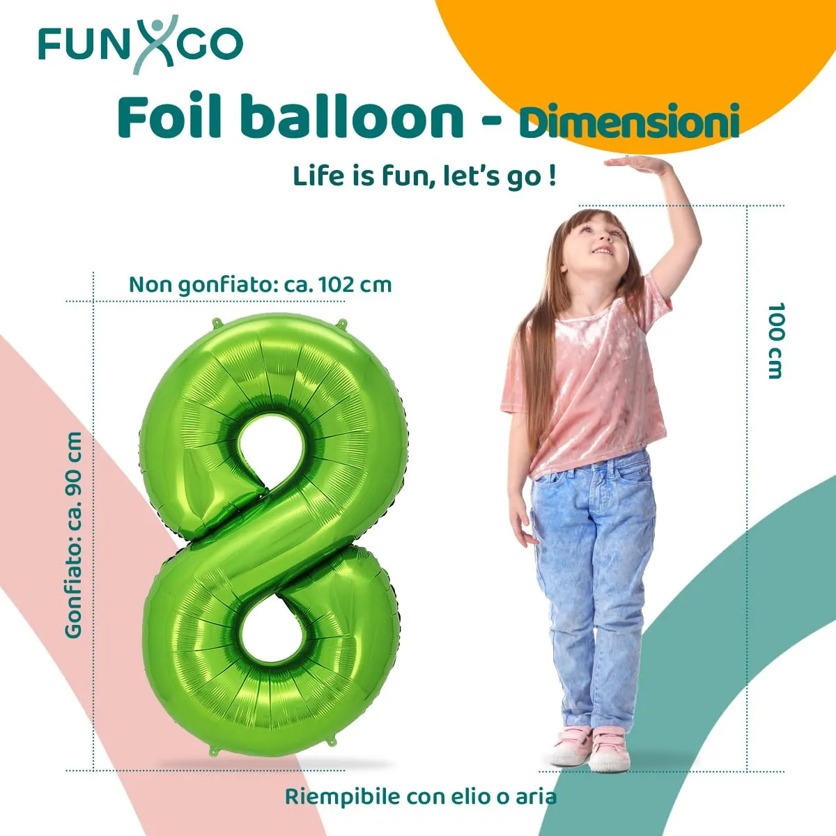 FUNXGO Palloncino Numero 8 Verde, 100 cm - immagine 2