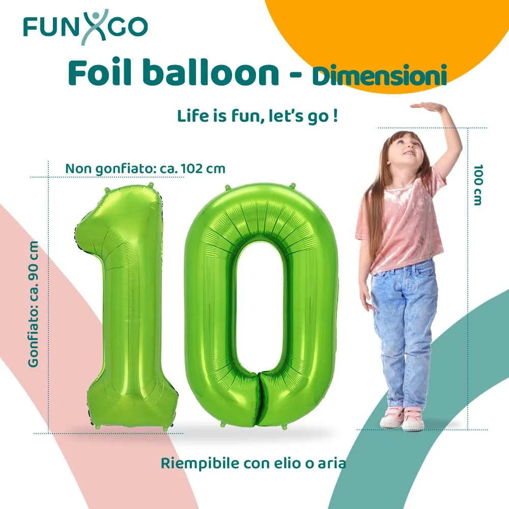 FUNXGO Palloncino Numero 10 Verde - immagine 2
