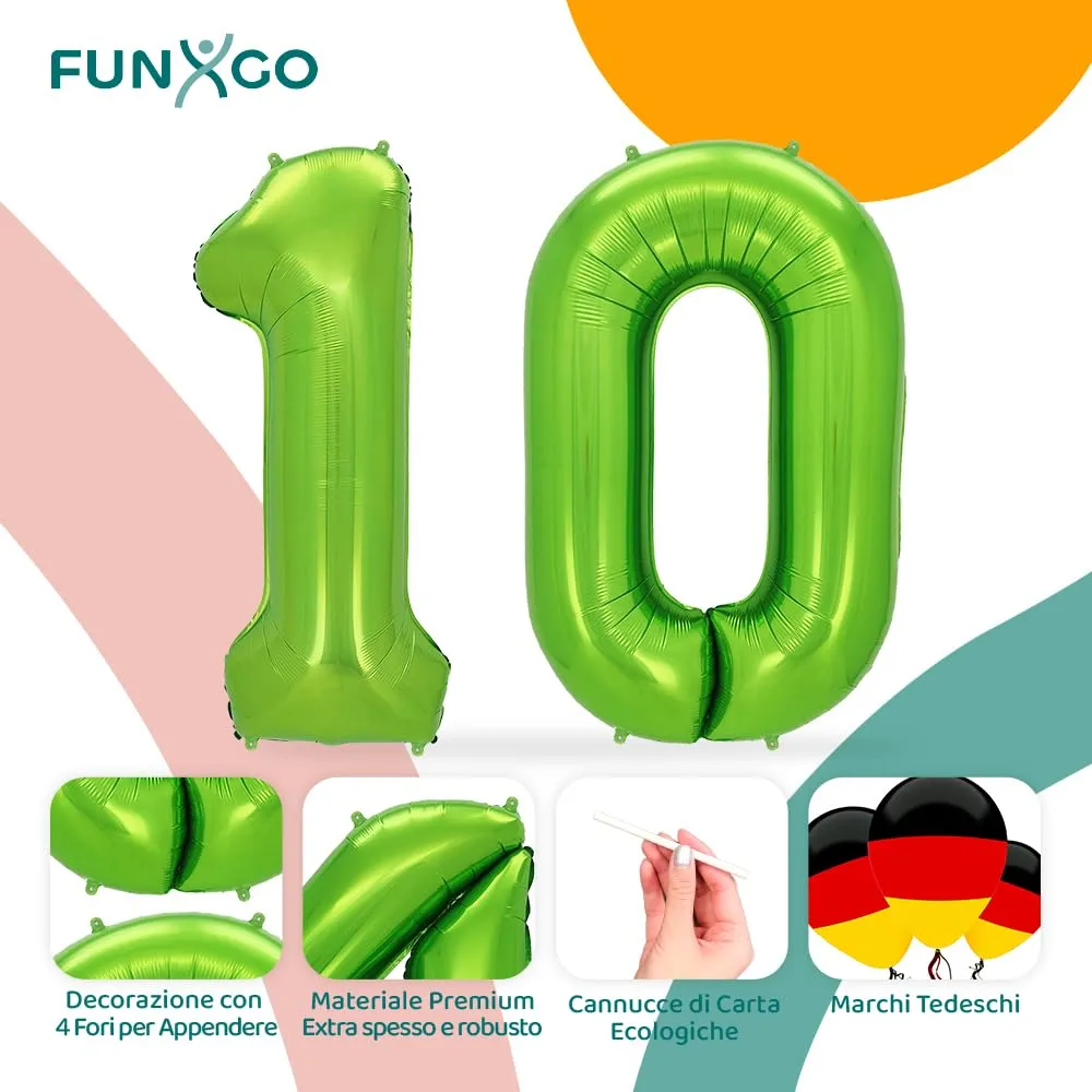 FUNXGO Palloncino Numero 10 Verde - immagine 3