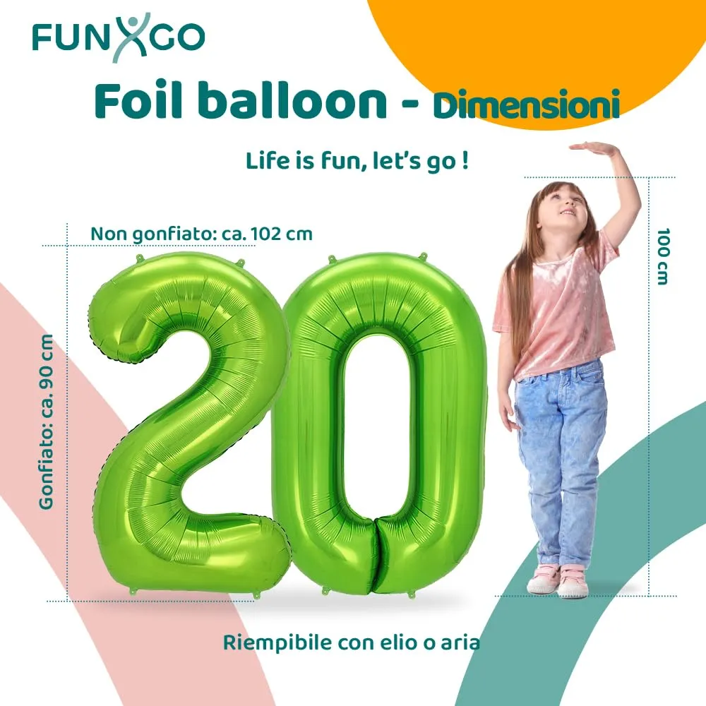 FUNXGO Palloncino Numero 20 Verde - immagine 2
