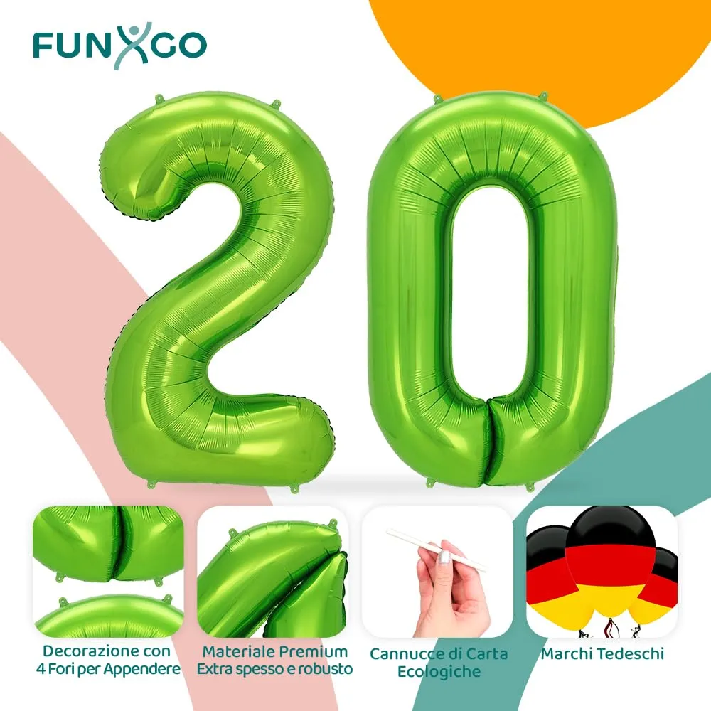 FUNXGO Palloncino Numero 20 Verde - immagine 3