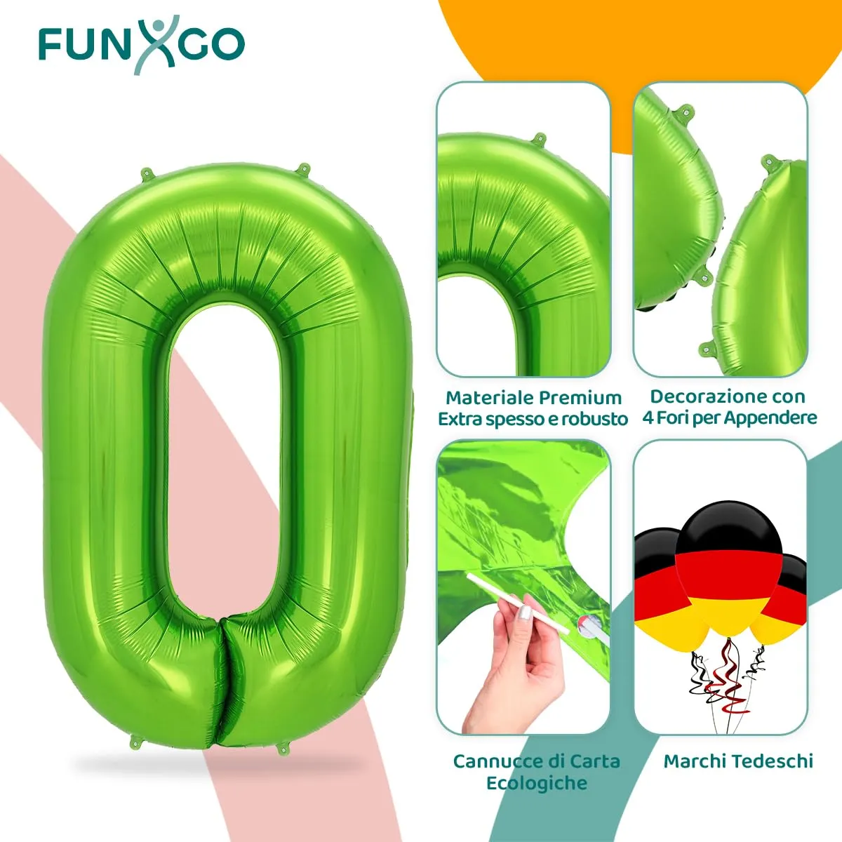 FUNXGO Palloncino Numero 0 Verde - immagine 3