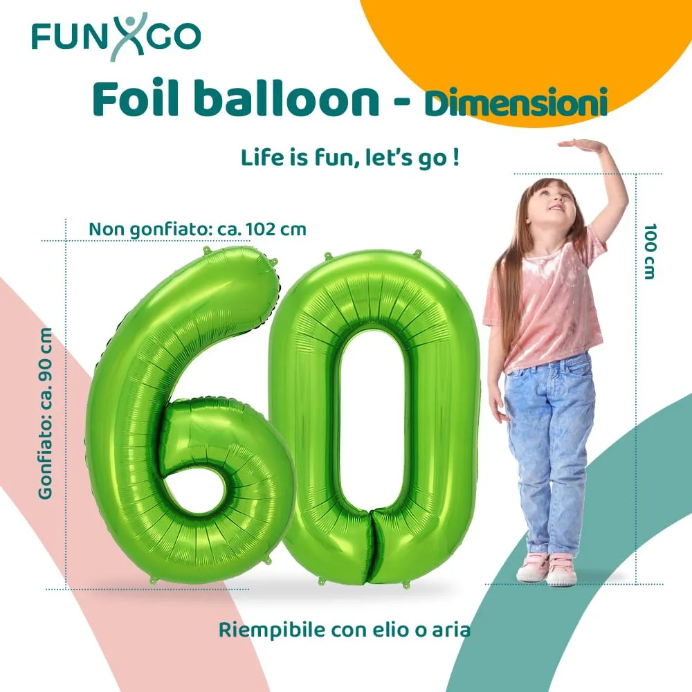 FUNXGO Palloncino Numero 60 Verde - immagine 2