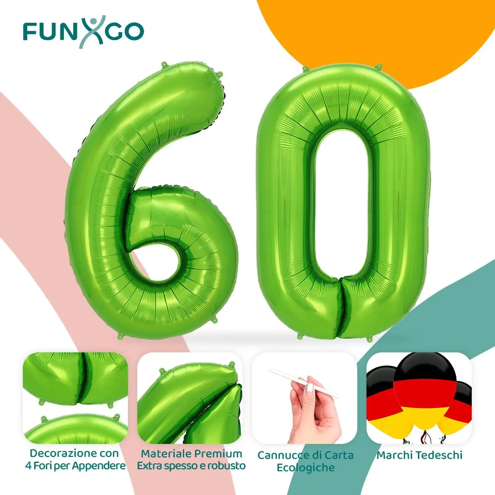 FUNXGO Palloncino Numero 60 Verde - immagine 3