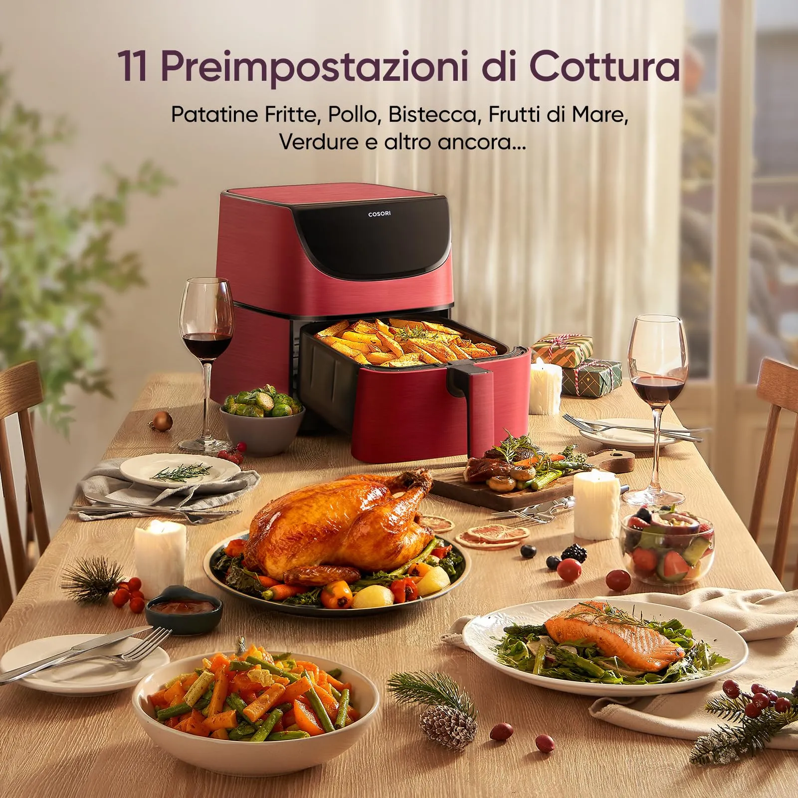 Cosori Friggitrice ad Aria 5,7 L, 13 Funzioni, 1700W, Rossa - immagine 3