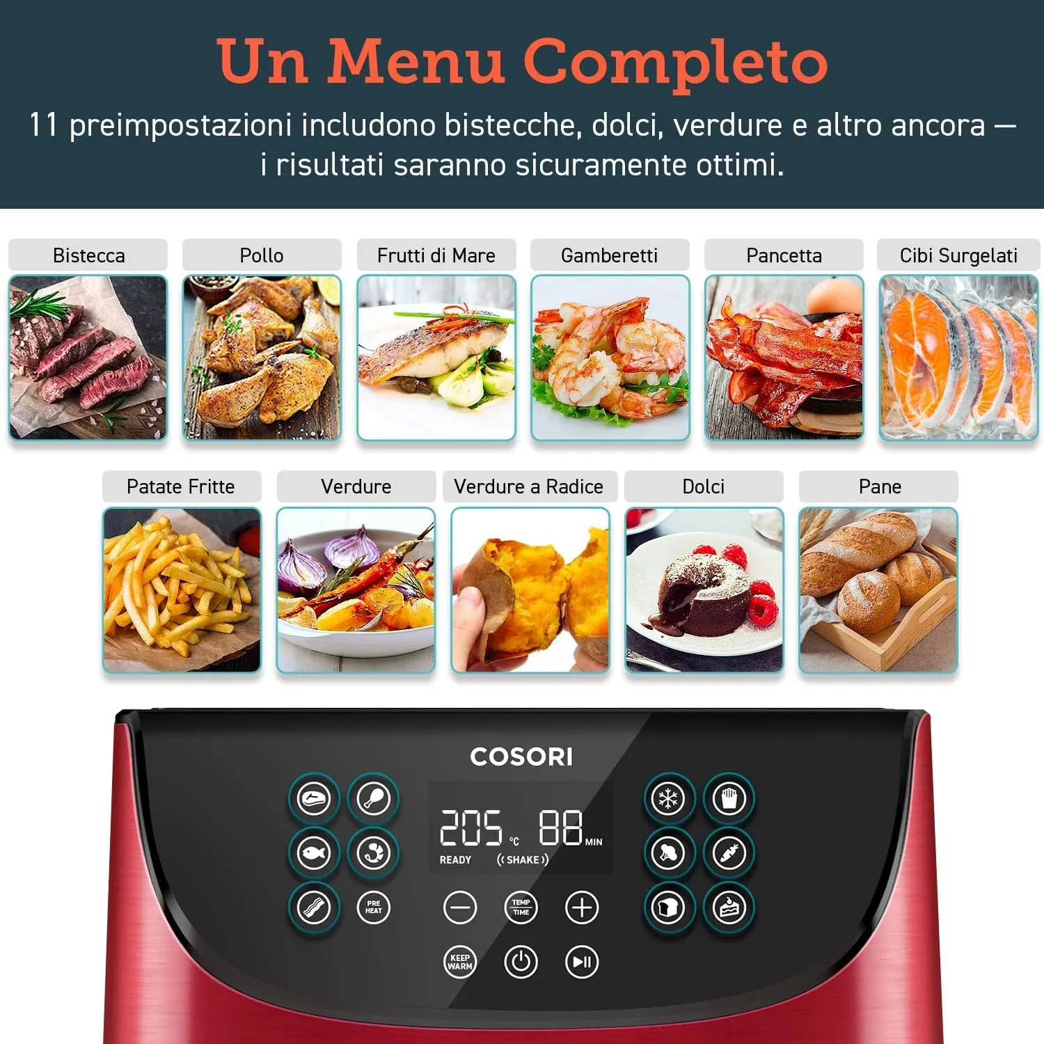 Cosori Friggitrice ad Aria 5,7 L, 13 Funzioni, 1700W, Rossa - immagine 9