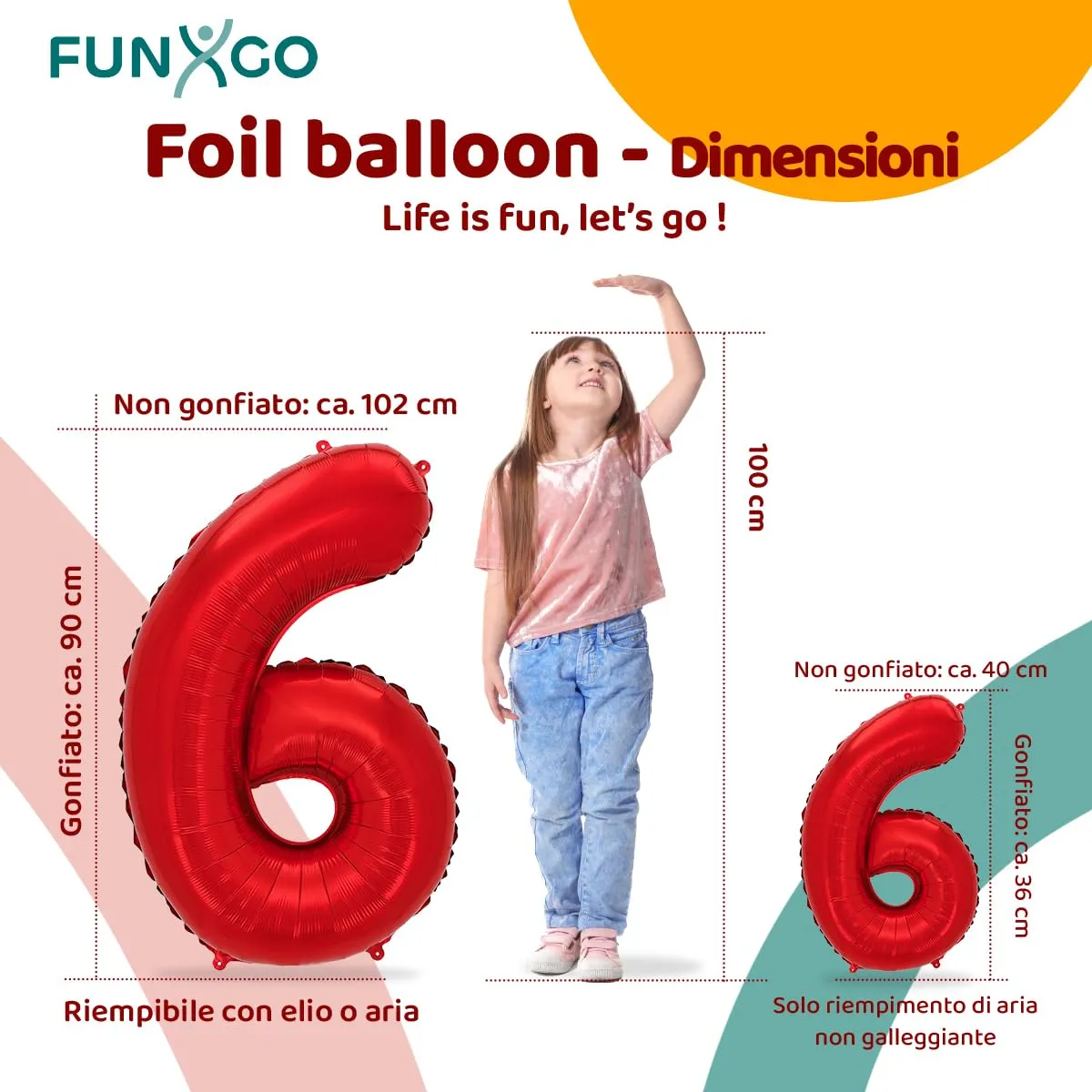 FUNXGO Palloncino Numero 6 Rosso - immagine 2