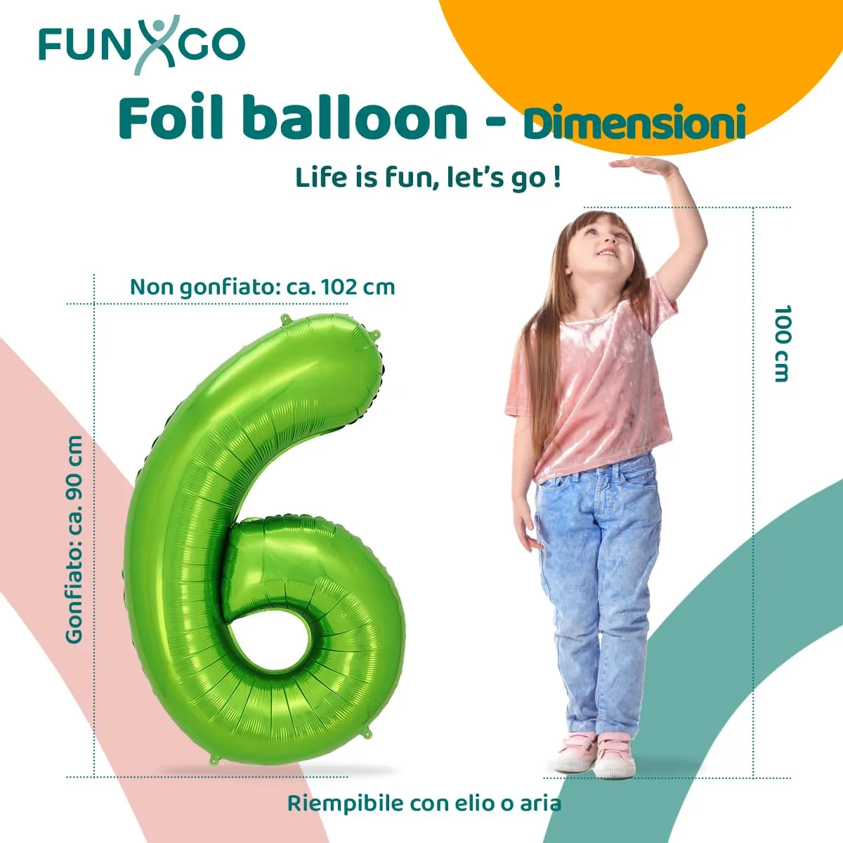 FUNXGO Palloncino Numero 6 Verde, 100 cm - immagine 2