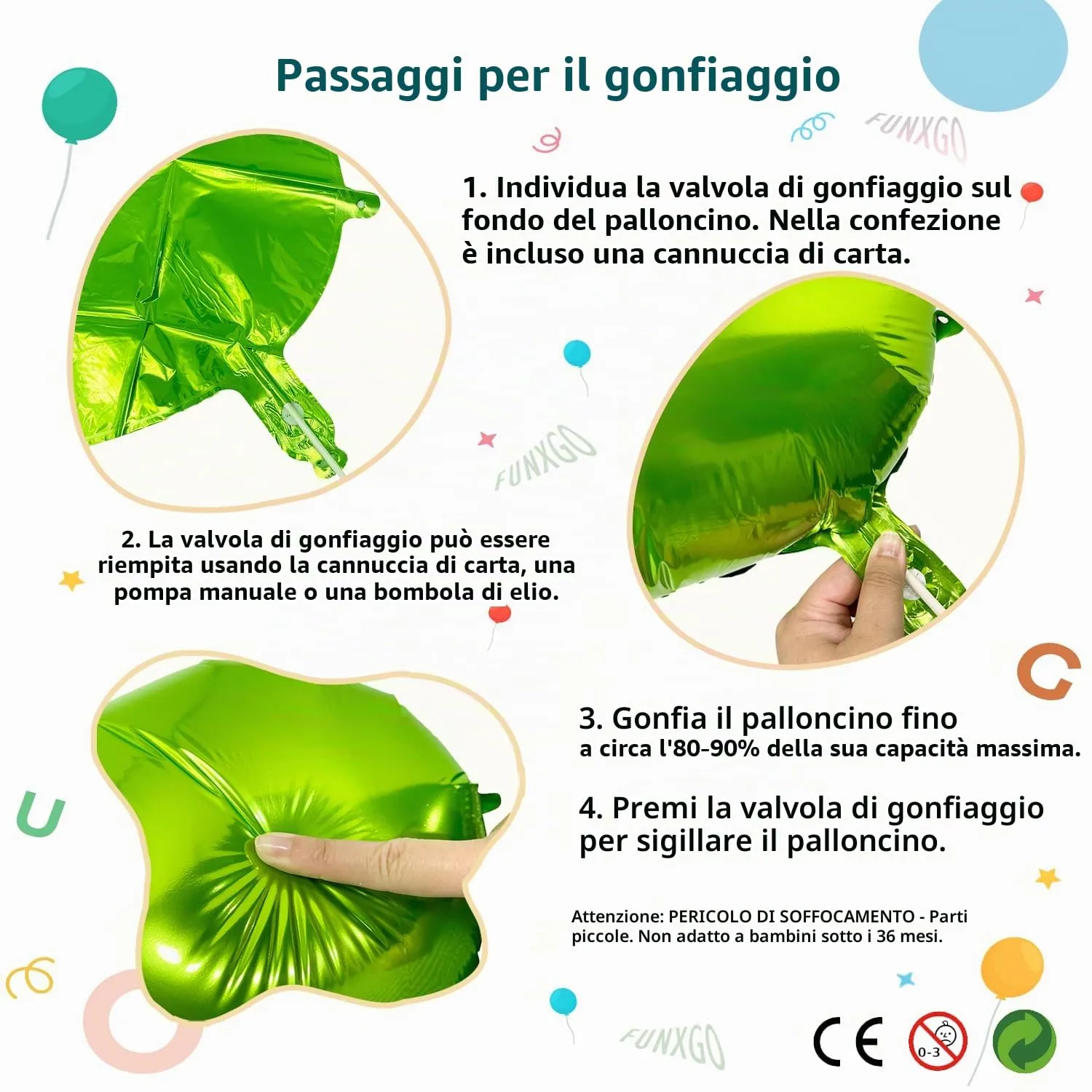 FUNXGO Palloncino Numero 6 Verde, 100 cm - immagine 6