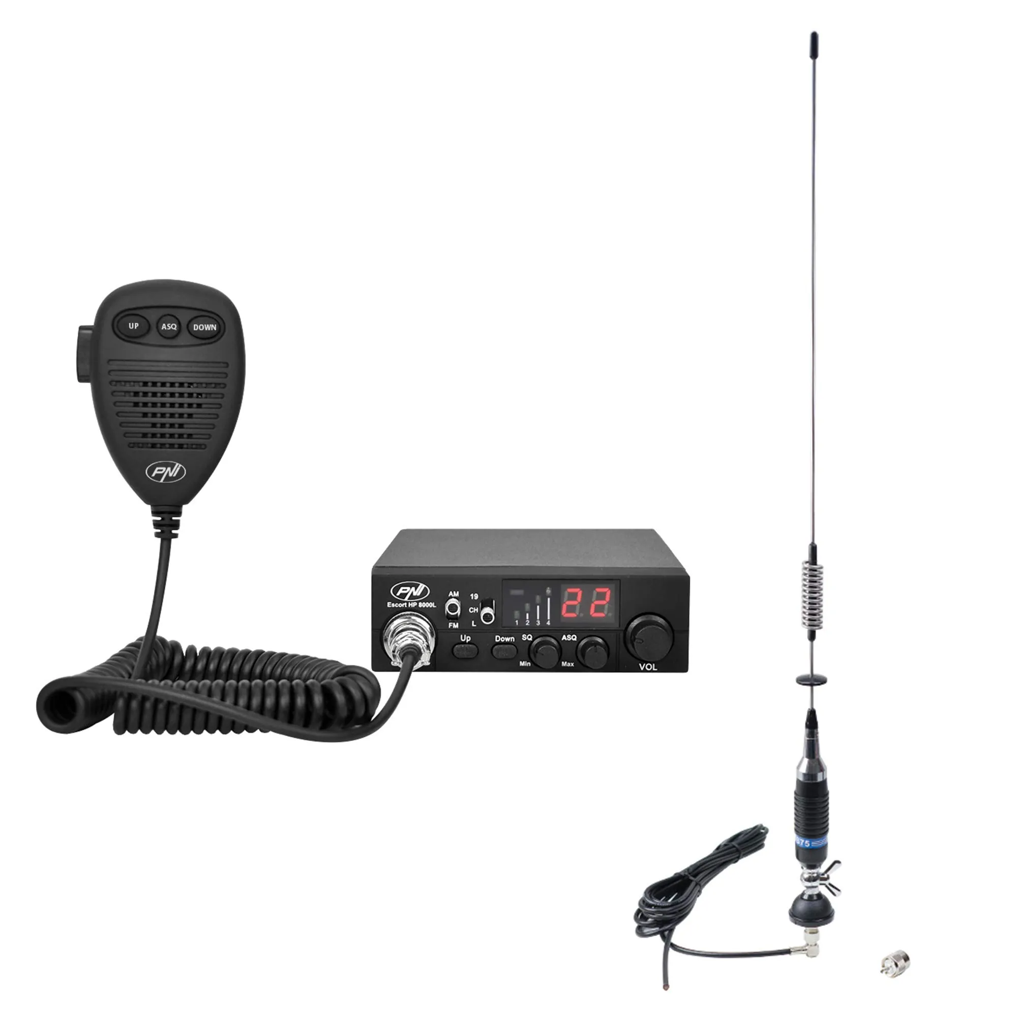 PNI HP 8000L ASQ Escort CB Radio Pack with S75 Antenna, Cable and Fixed Support - immagine 1