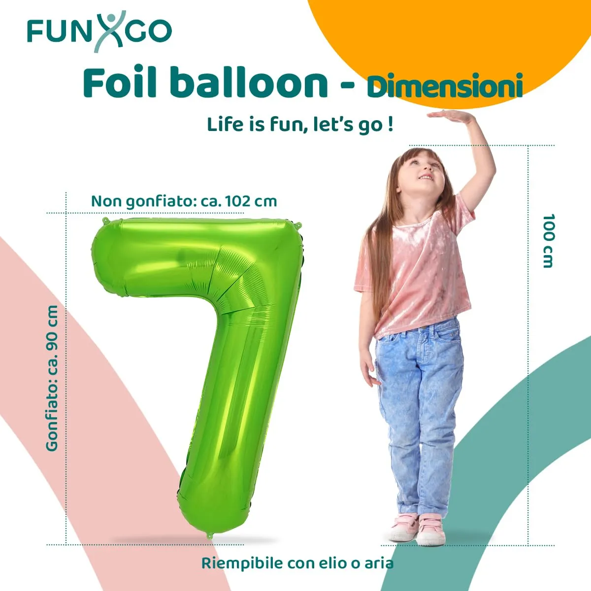 FUNXGO Palloncino Numero 7 Verde, 100 cm - immagine 2