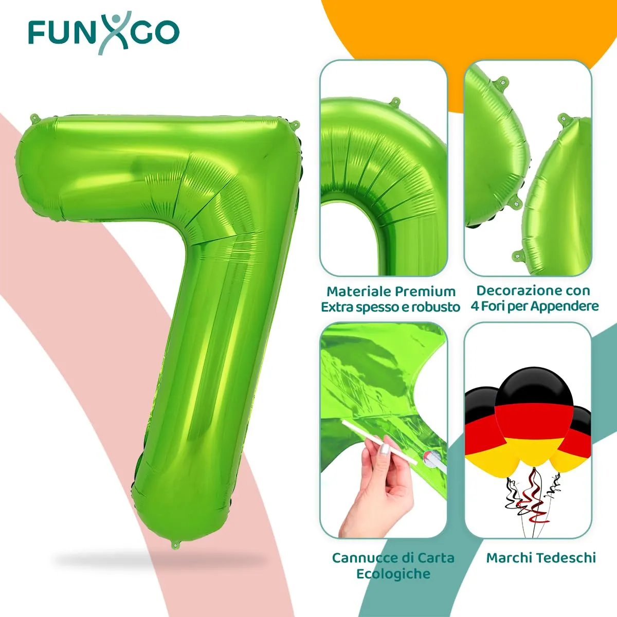 FUNXGO Palloncino Numero 7 Verde, 100 cm - immagine 3
