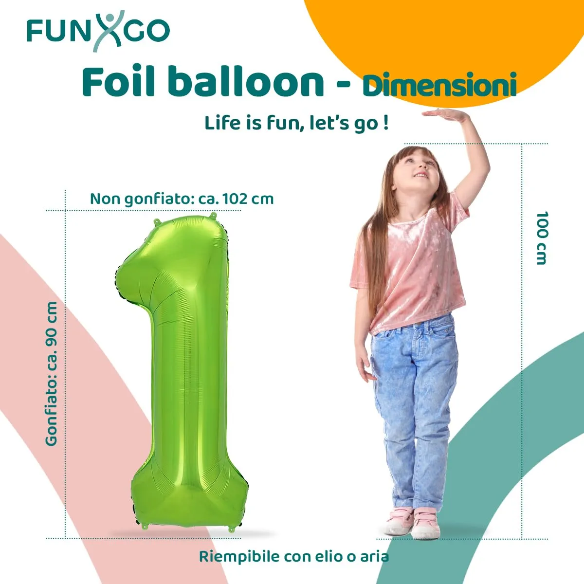 FUNXGO Palloncino Numero 1 Verde, 100 cm - immagine 2