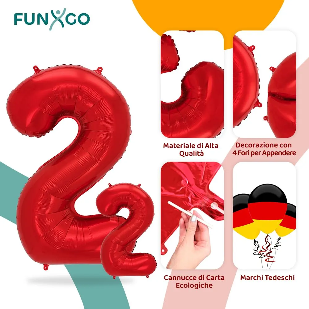FUNXGO Palloncini Numero 2 Rossi, 2 Pezzi (42" & 17" / 100 cm & 38 cm) - immagine 3