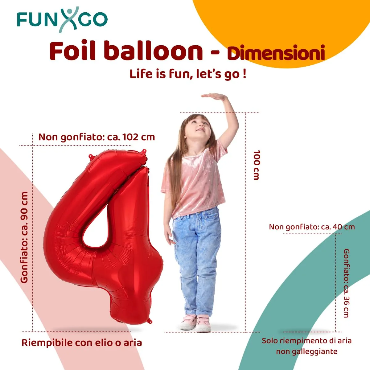 FUNXGO Palloncino Numero 4 Rosso, 2 Pezzi (42" e 17") - immagine 2