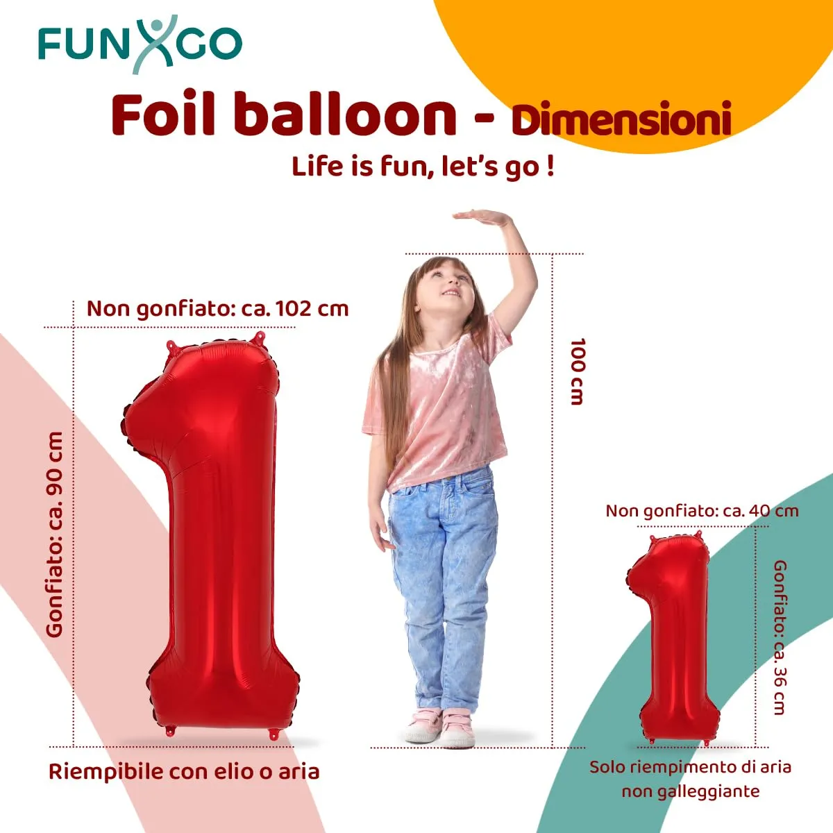 FUNXGO Palloncino Numero 1 Rosso - immagine 2