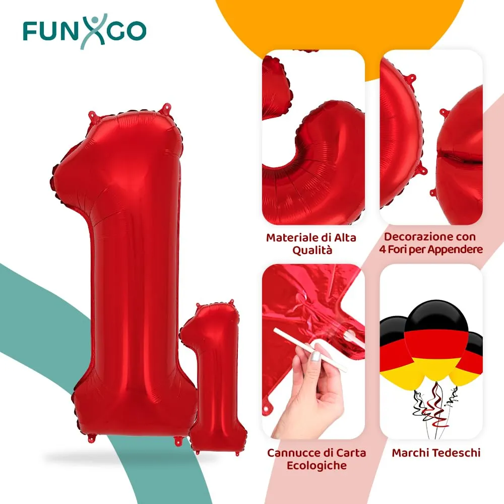 FUNXGO Palloncino Numero 1 Rosso - immagine 3