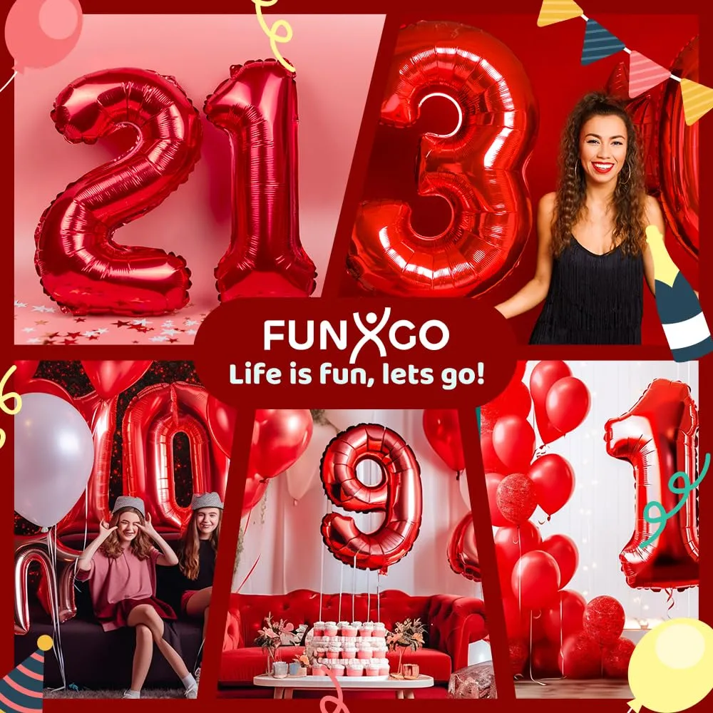 FUNXGO Palloncino Numero 1 Rosso - immagine 5