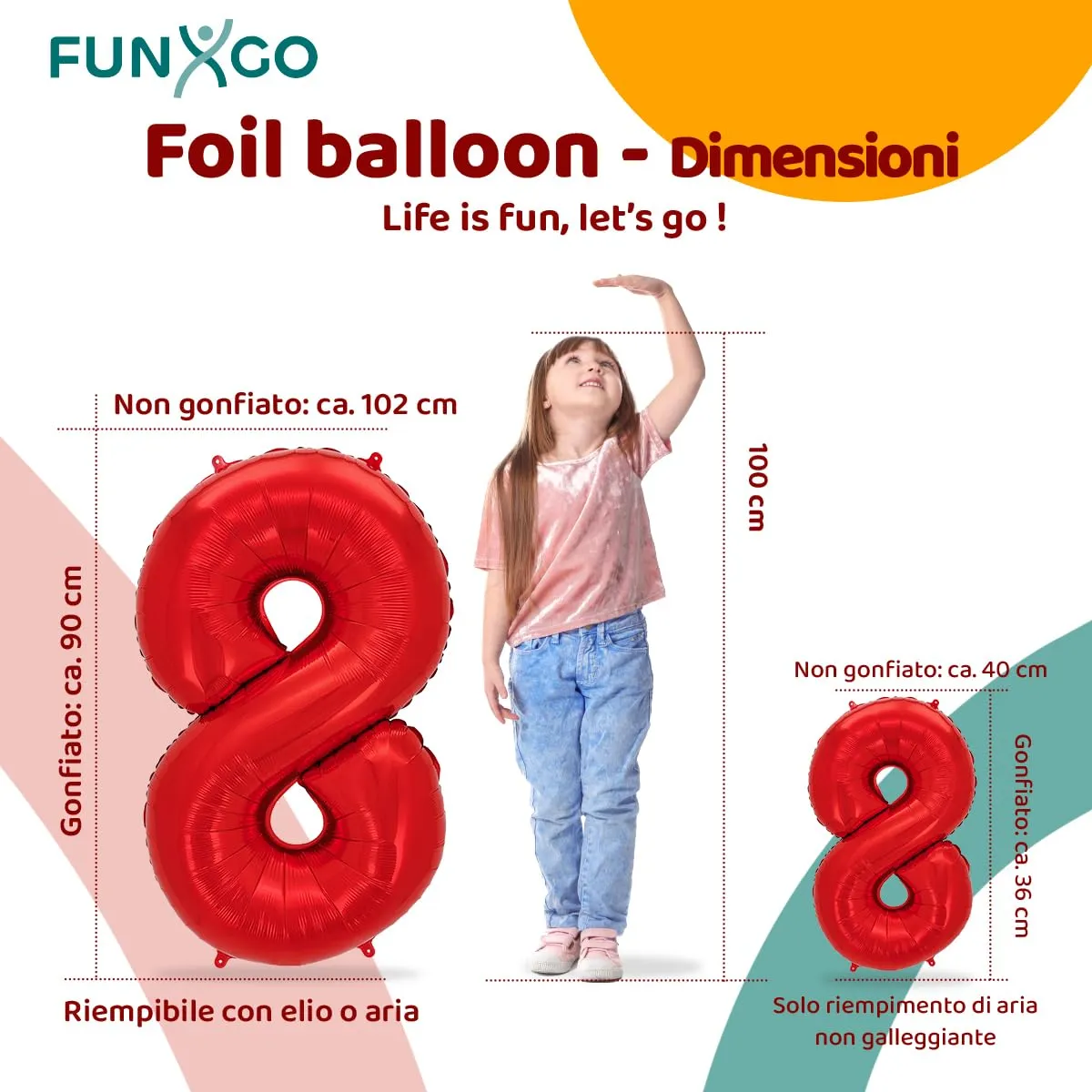 FUNXGO Palloncino Numero 8 Rosso - immagine 2