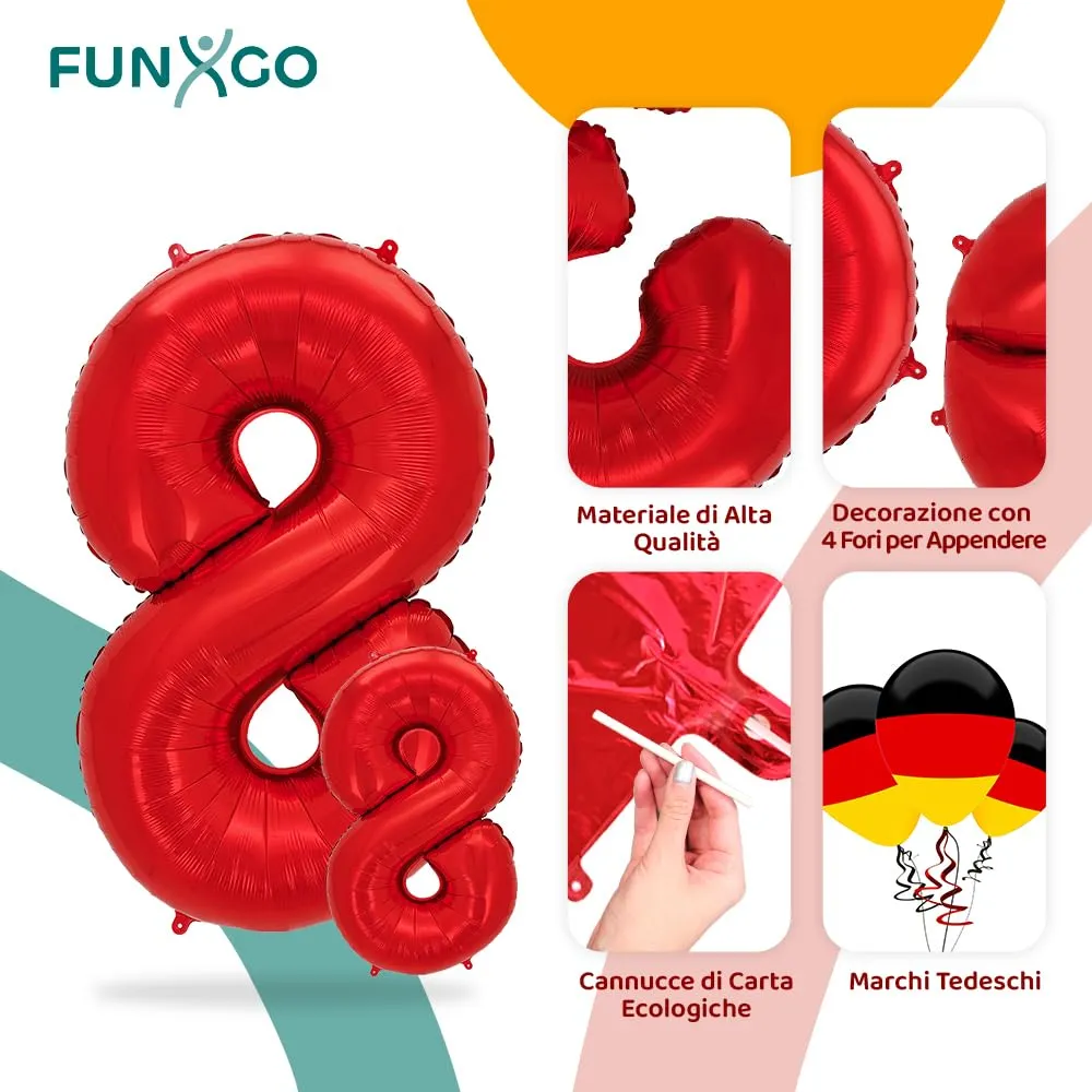 FUNXGO Palloncino Numero 8 Rosso - immagine 3
