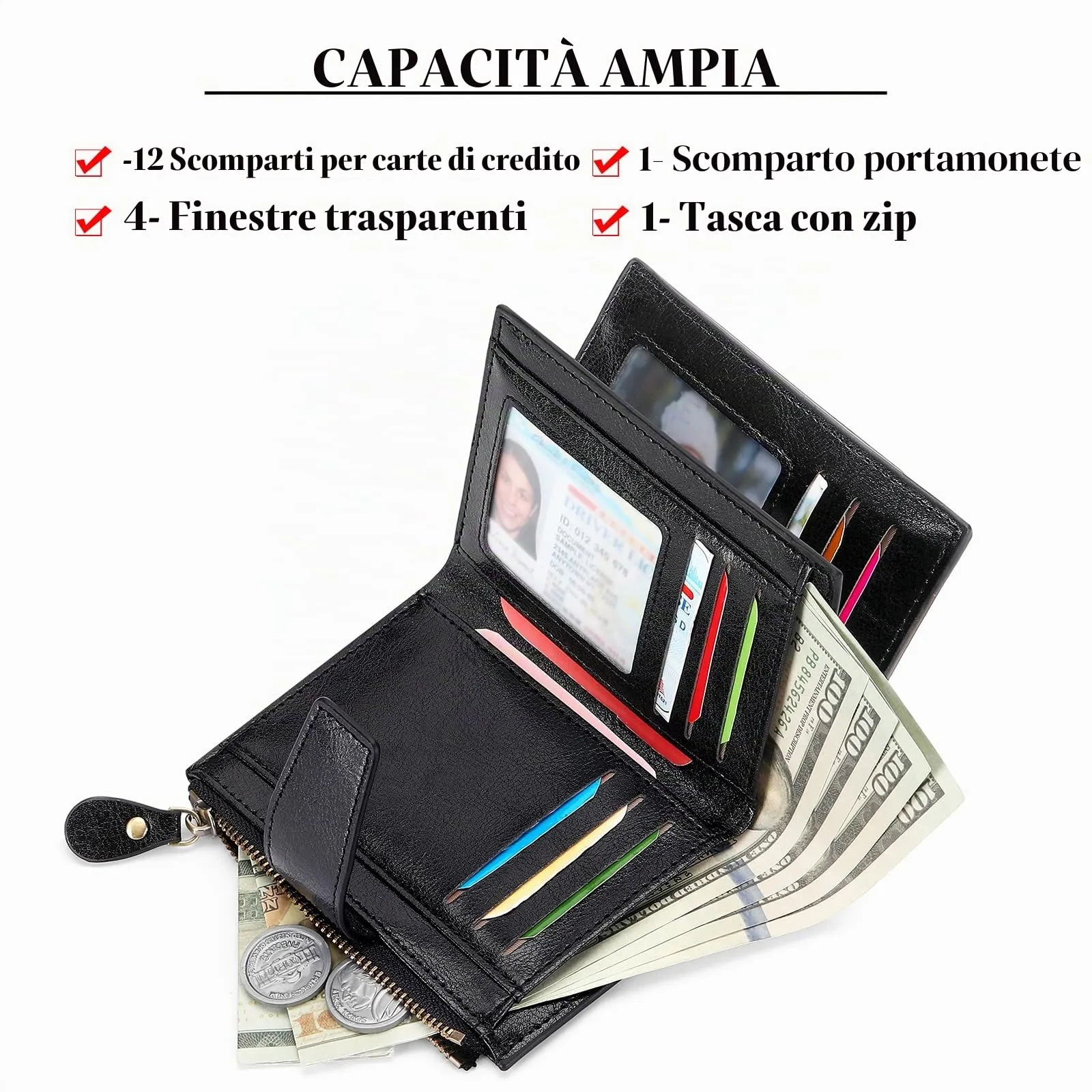 SENDEFN Portafoglio Donna in Pelle Vera con Blocco RFID e 14 Slot per Carte - immagine 5