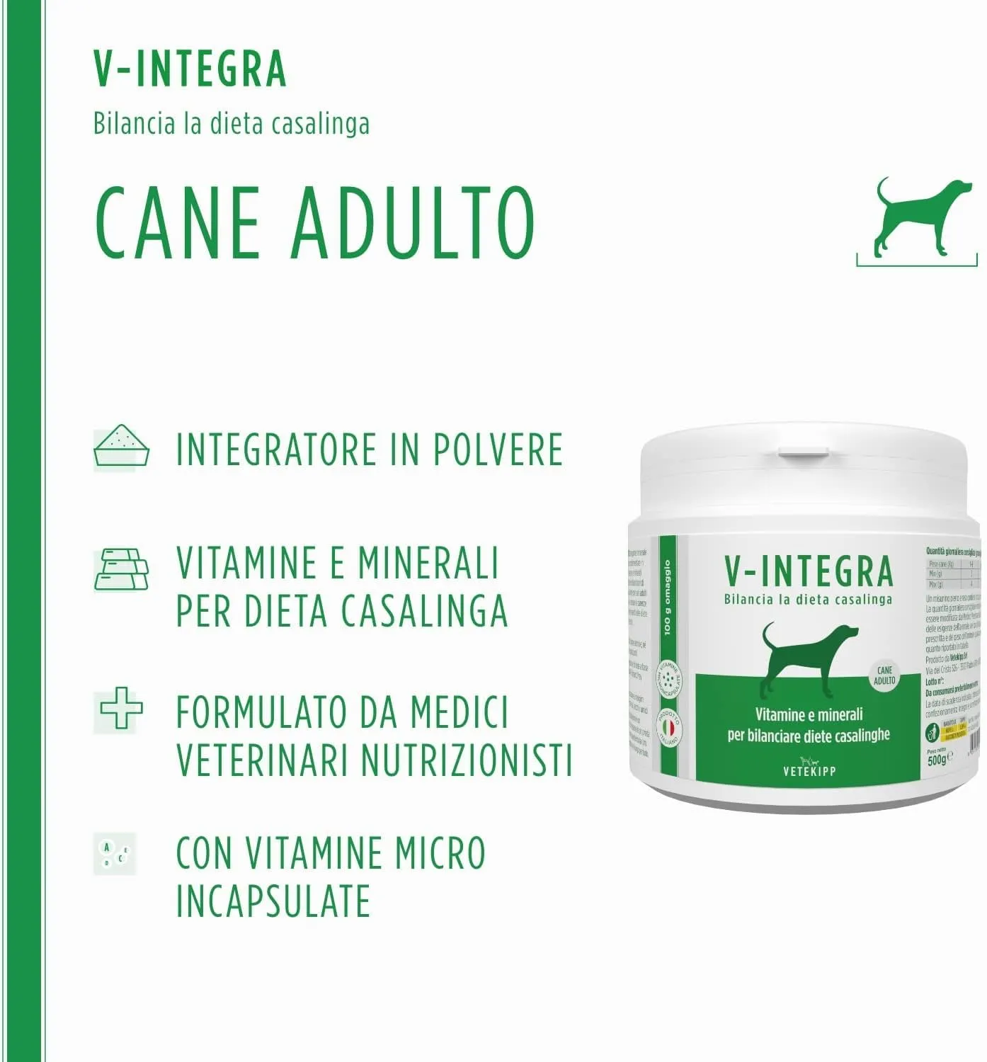 V-INTEGRA Cane Adulto, Integratore Multivitaminico per Dieta Casalinga e BARF, 500g - immagine 2