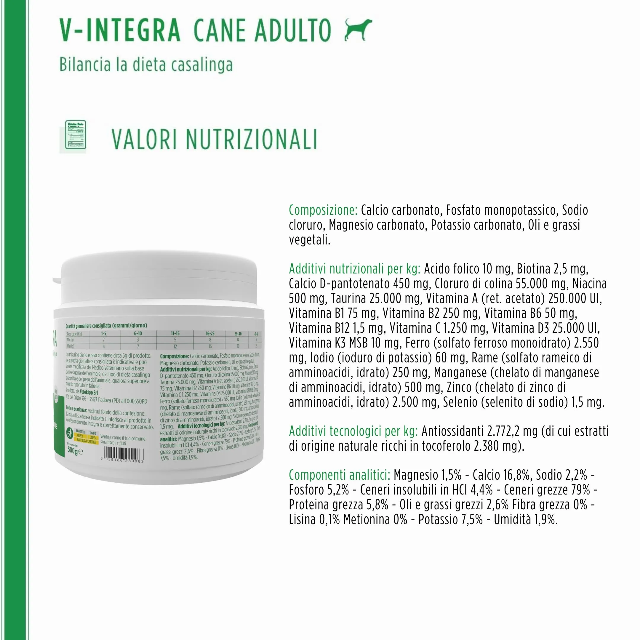 V-INTEGRA Cane Adulto, Integratore Multivitaminico per Dieta Casalinga e BARF, 500g - immagine 8