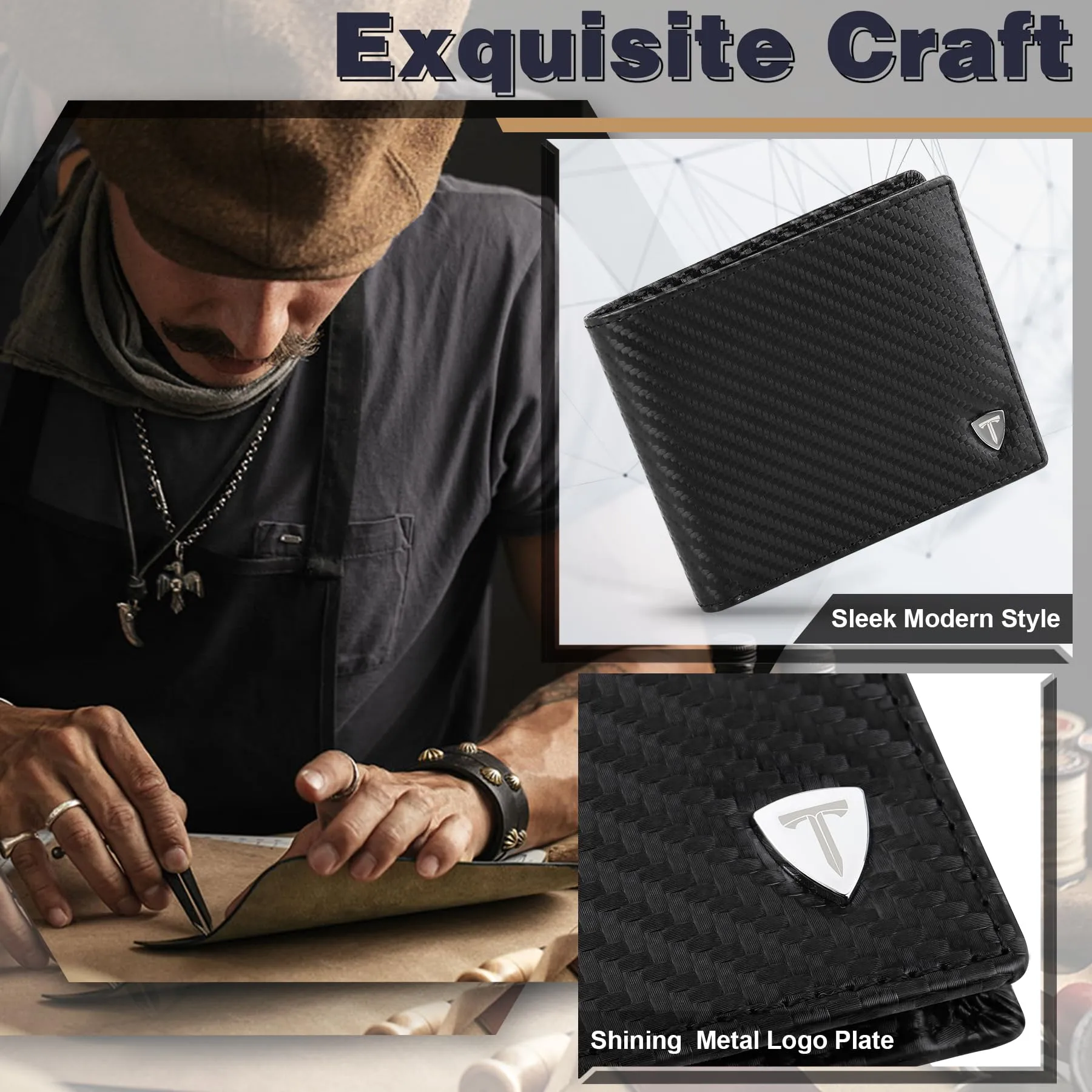 TEEHON Portafoglio Uomo Slim in Pelle Carbonio con Blocco RFID e Portamonete - immagine 3