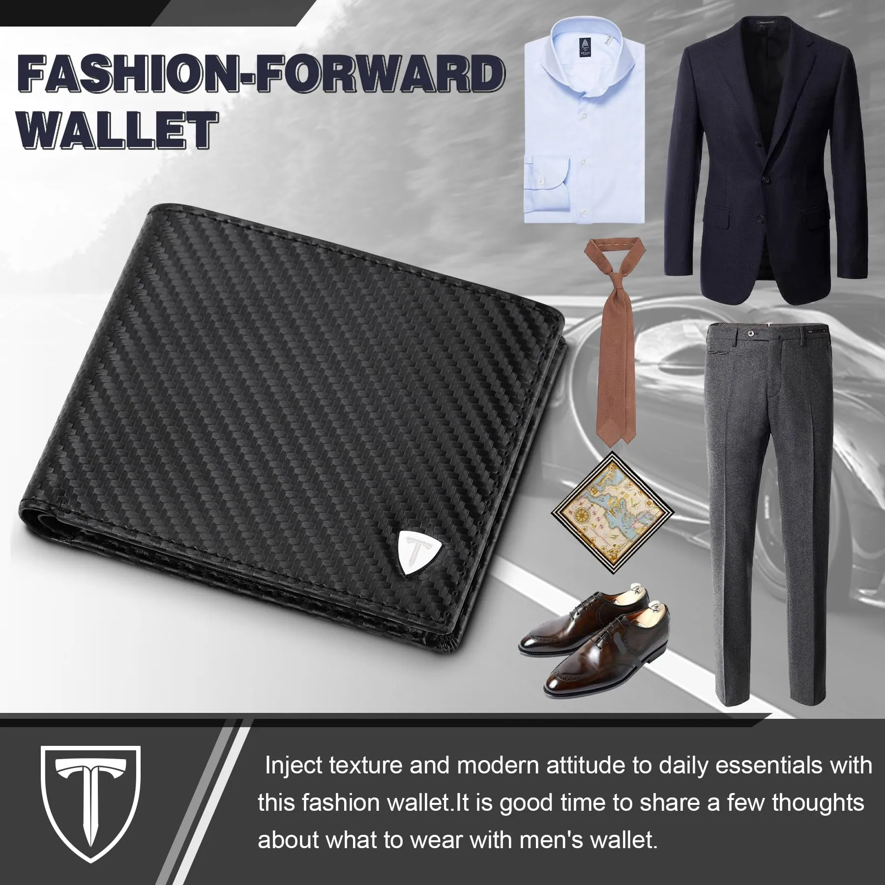 TEEHON Portafoglio Uomo Slim in Pelle Carbonio con Blocco RFID e Portamonete - immagine 7
