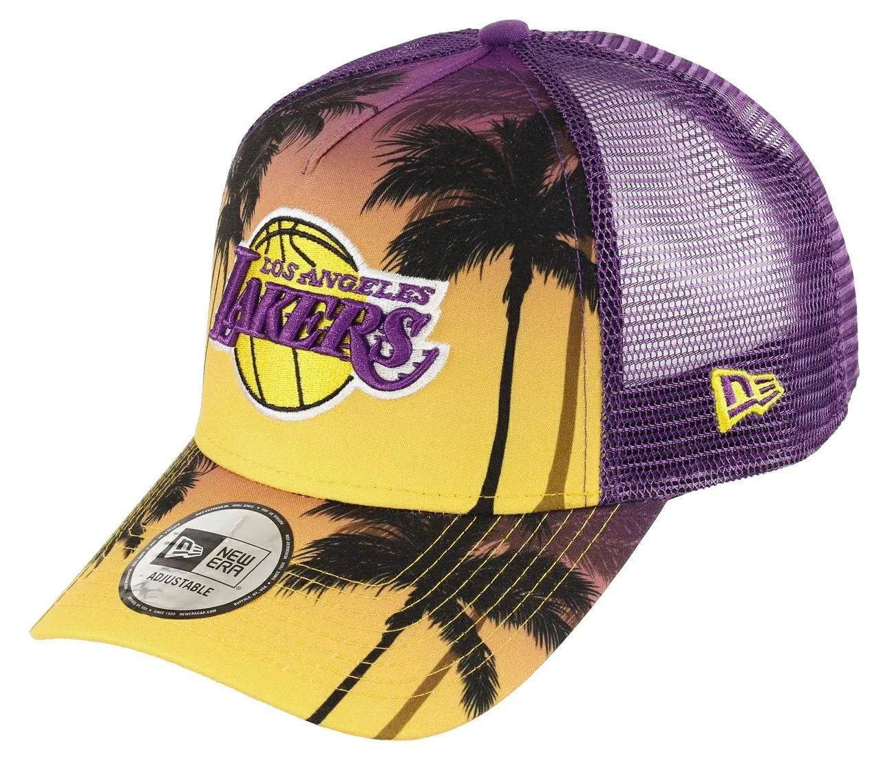 New Era Los Angeles Lakers Palm Tree Adjustable Trucker Cap - Yellow/Purple - One Size - immagine 1