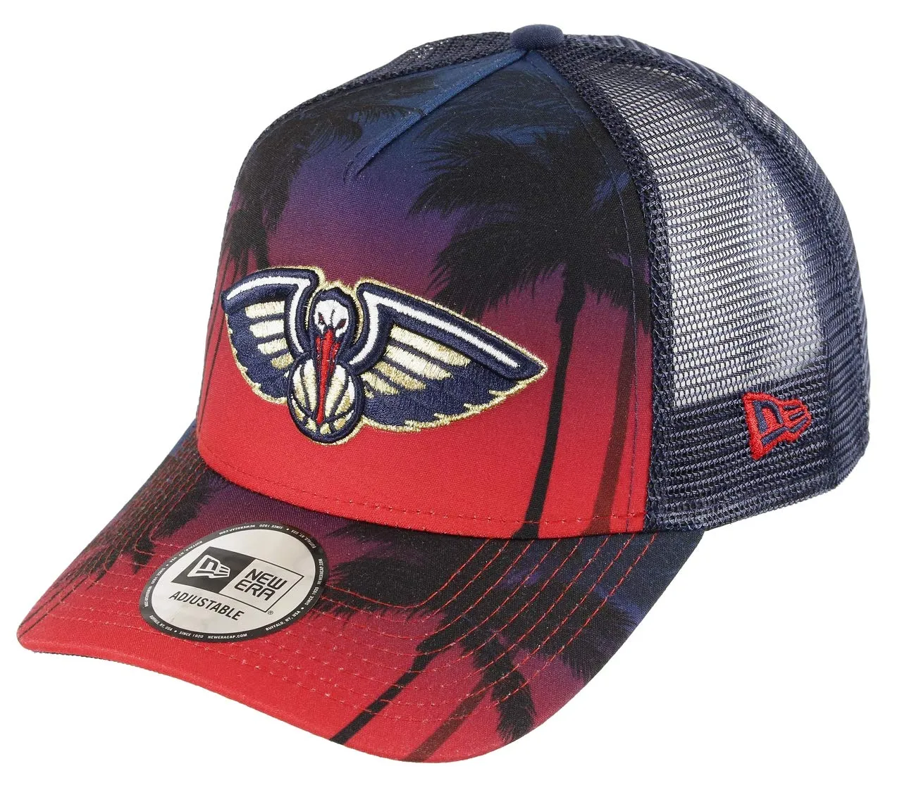 New Era Orleans Pelicans Adjustable Trucker Cap NBA Palm Tree Red/Blue - One Size - immagine 1