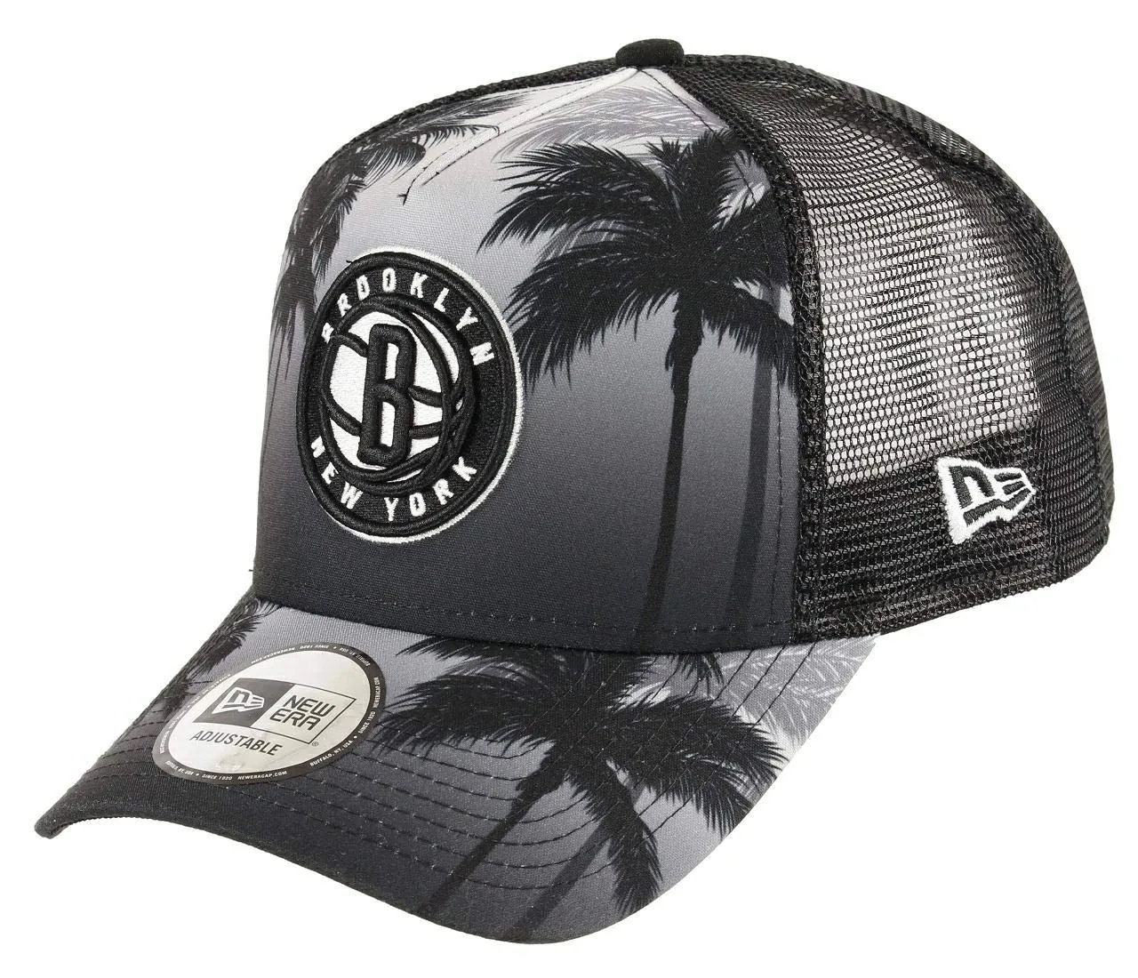 New Era Brooklyn Nets Adjustable Trucker Cap NBA Palm Tree Grey/Black - One Size - immagine 1