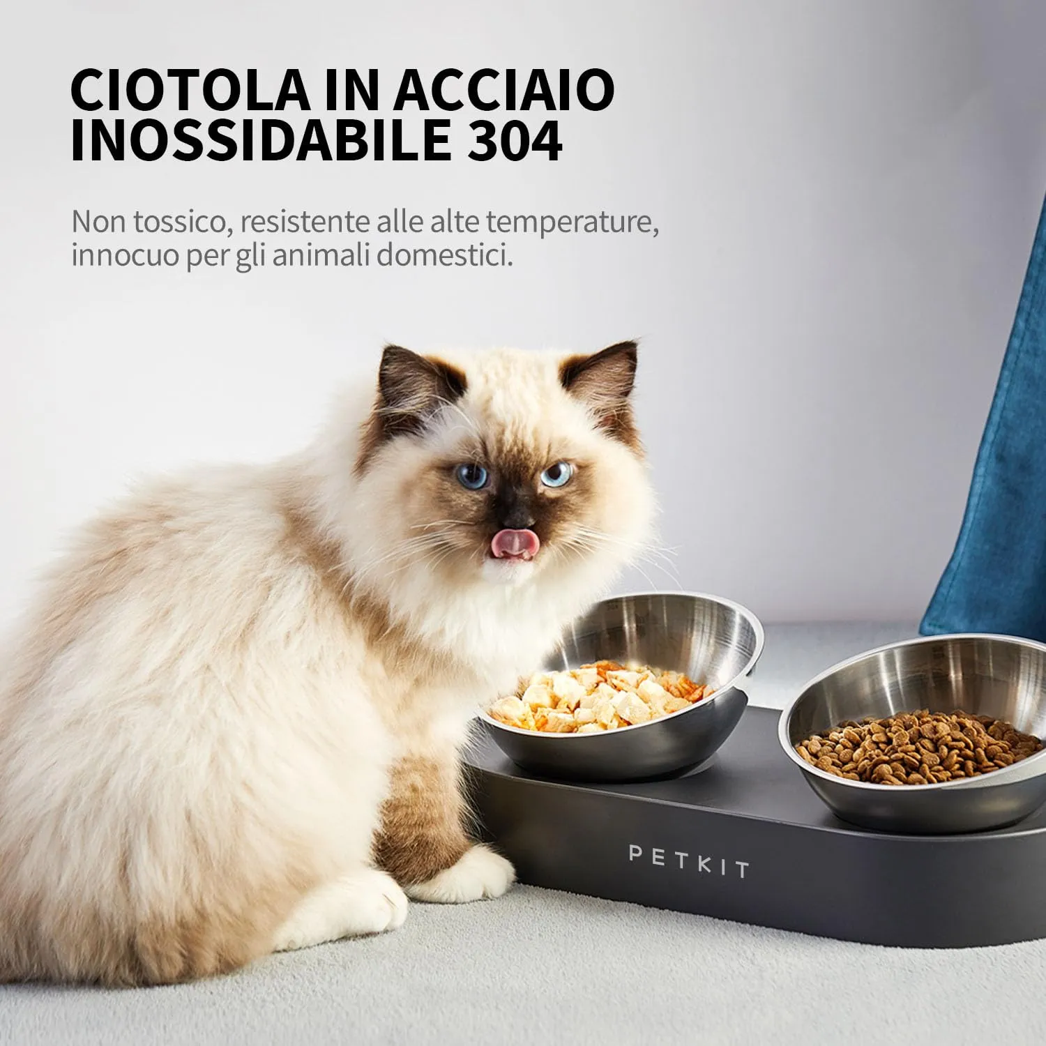 PETKIT Cybertail Ciotole per Gatti e Cani di Piccola Taglia, in Acciaio Inossidabile, Rialzata e Inclinata, Antiscivolo - immagine 2