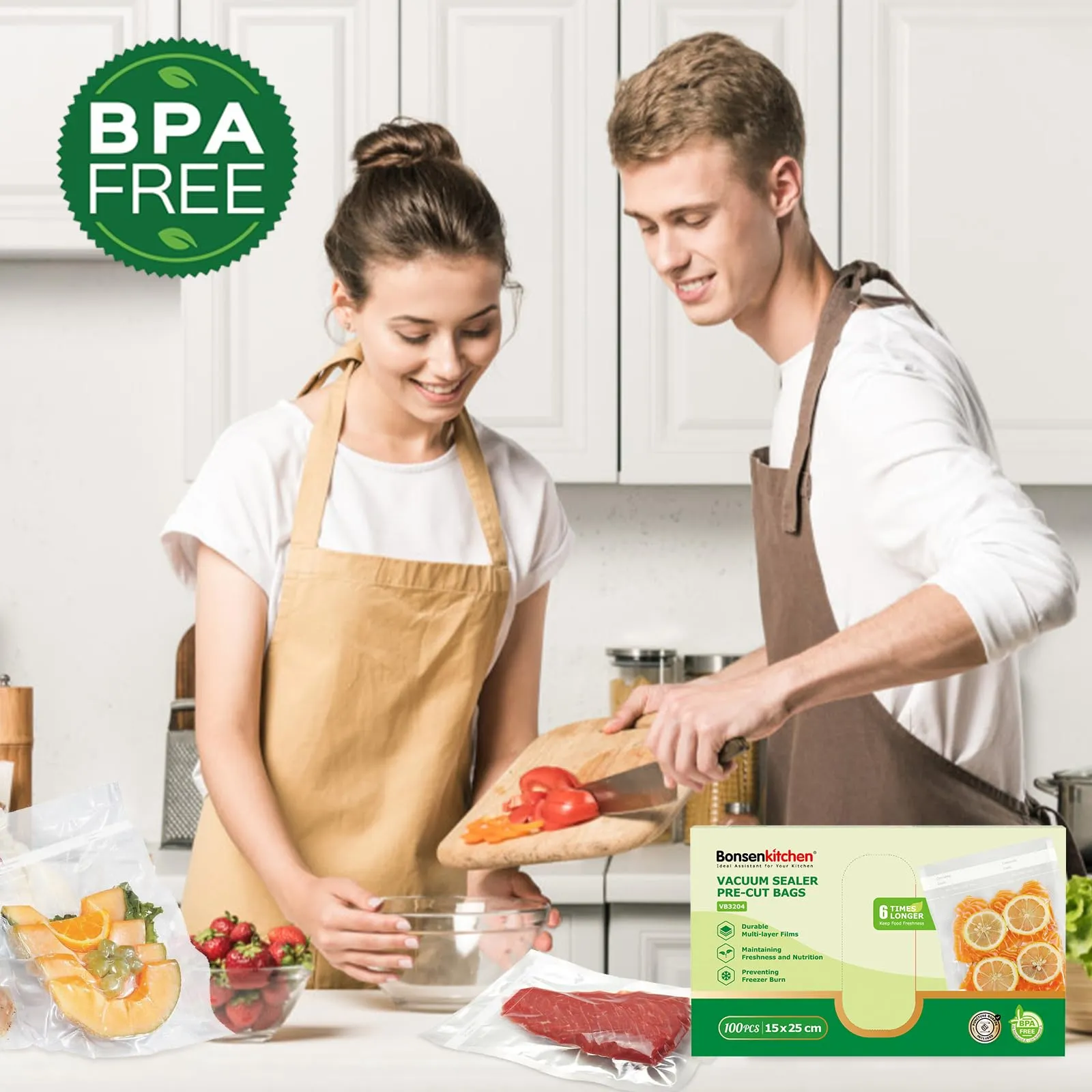 Bonsenkitchen Sacchetti Sottovuoto per Alimenti, 100 Buste 15x25cm - immagine 7