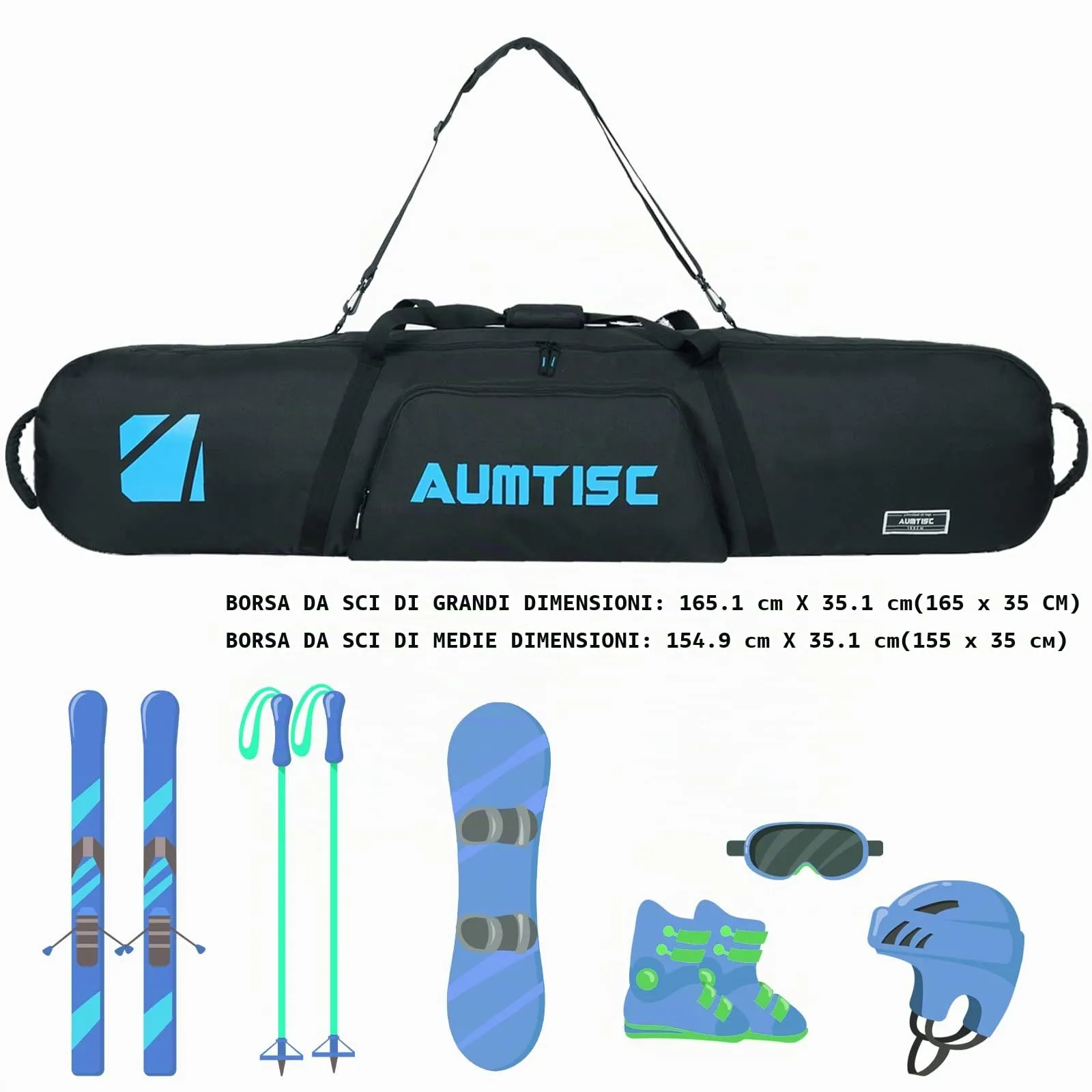 AUMTISC Borsa da Snowboard e Sci Imbottita, 155 cm, Blu - immagine 2
