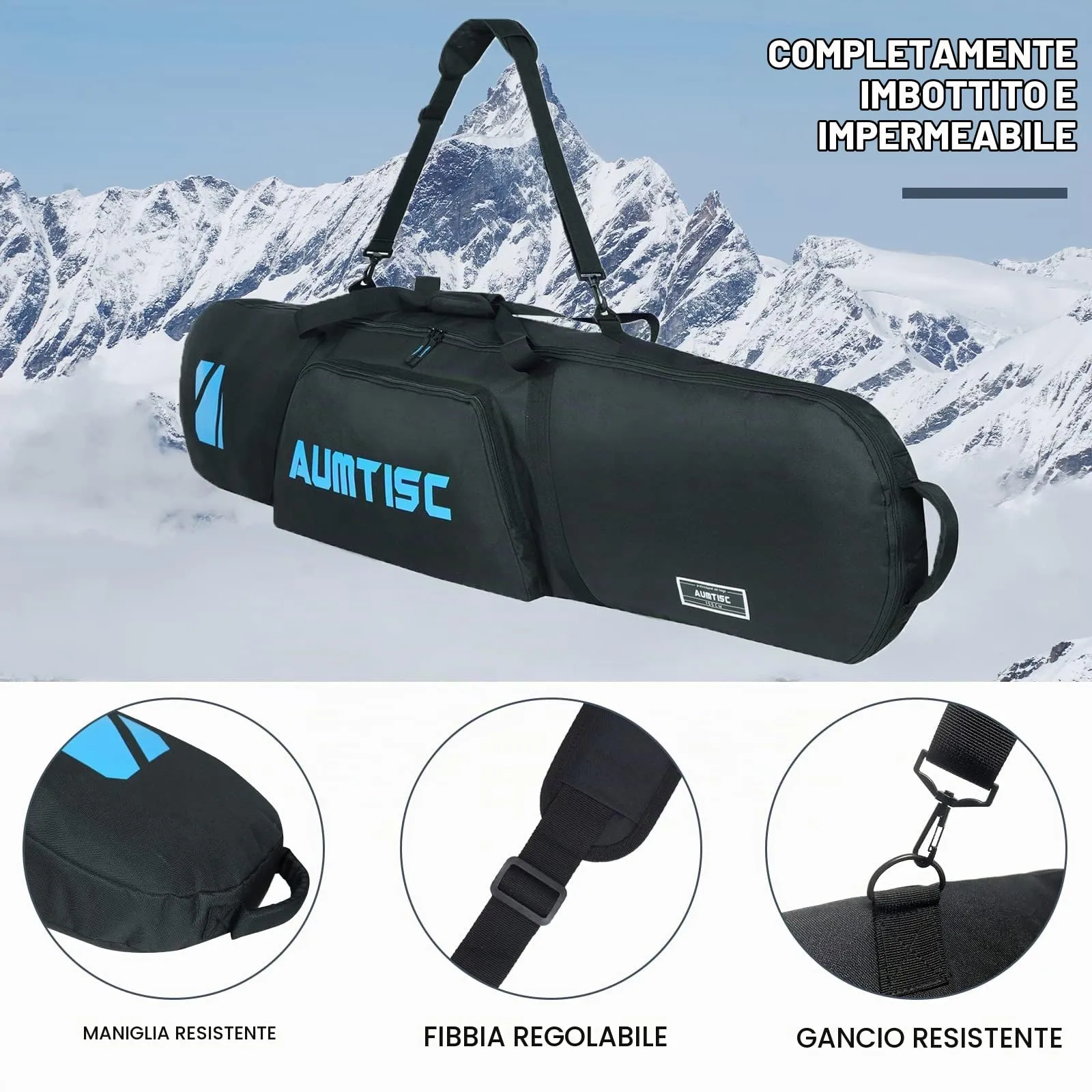 AUMTISC Borsa da Snowboard e Sci Imbottita, 155 cm, Blu - immagine 3