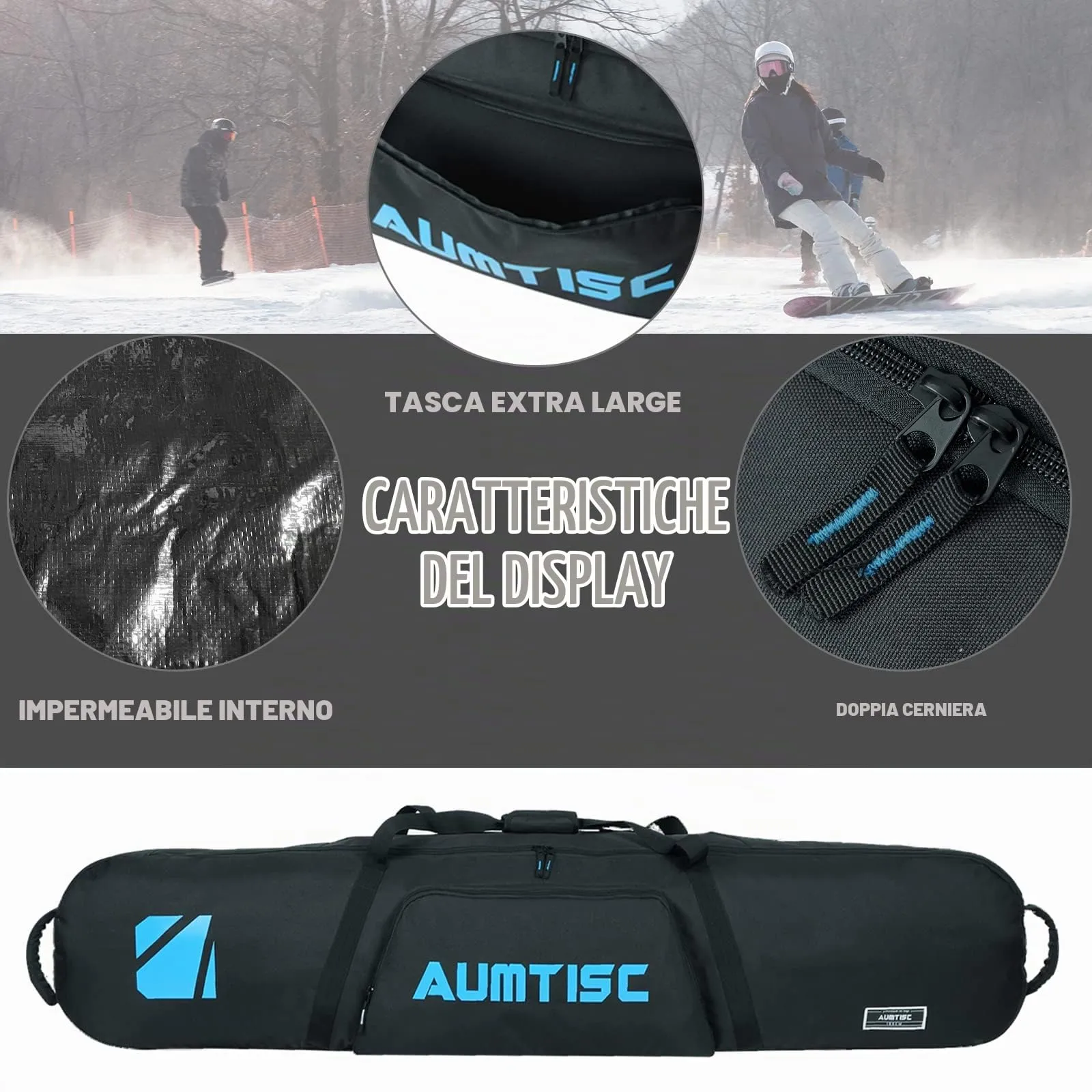 AUMTISC Borsa da Snowboard e Sci Imbottita, 155 cm, Blu - immagine 4