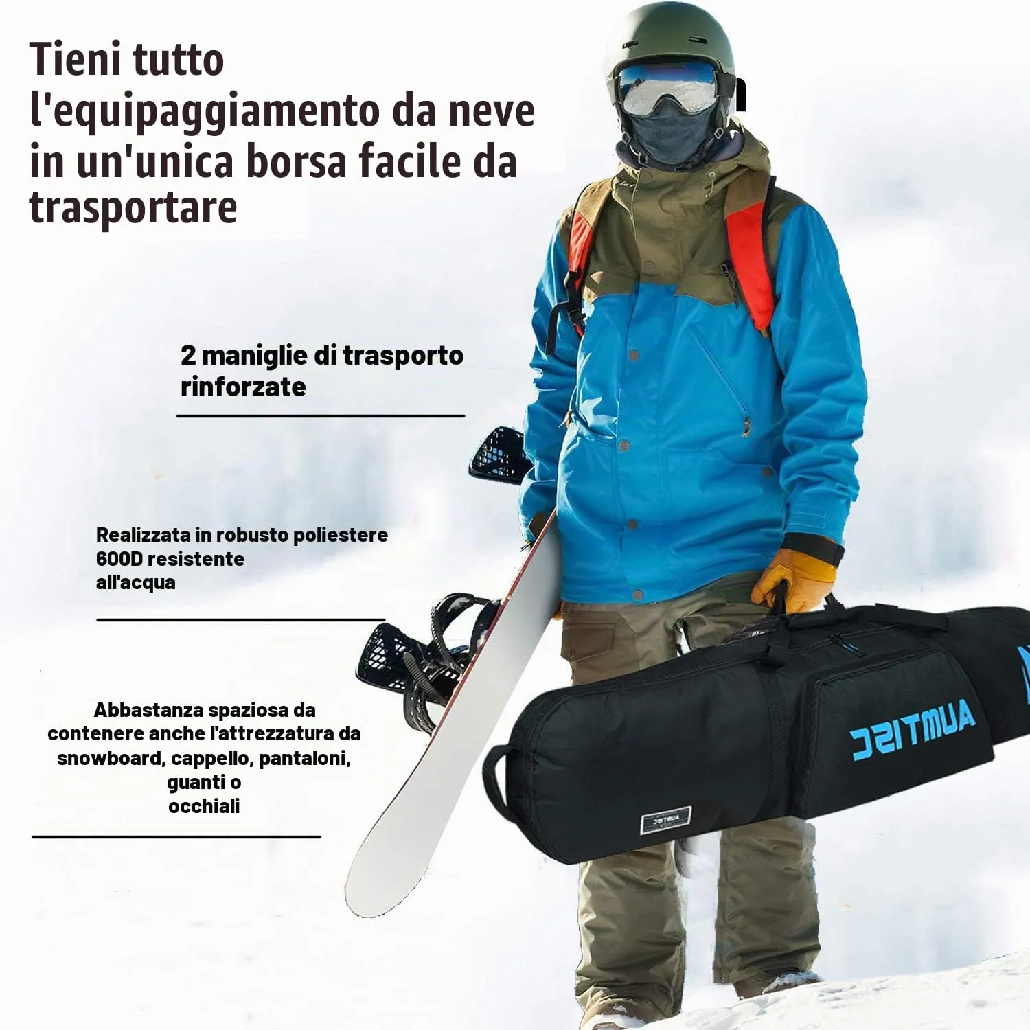 AUMTISC Borsa da Snowboard e Sci Imbottita, 155 cm, Blu - immagine 6