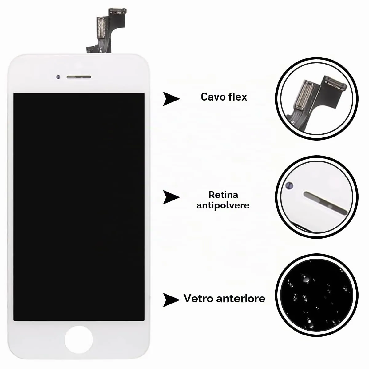 Brinonac Display per iPhone 5S/SE 2016 Bianco 4,0" Schermo Sostituzione Digitizer - immagine 3