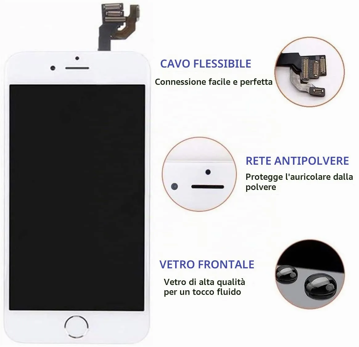 Brinonac Schermo LCD Digitizer Touch per iPhone 6 4,7" Bianco - immagine 4