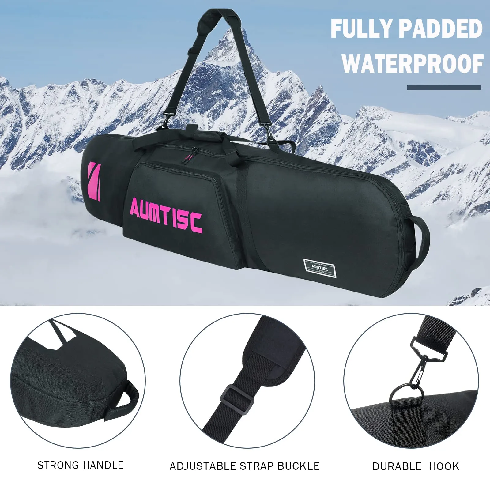 AUMTISC Borsa da Snowboard e Sci Imbottita, 155 cm, Rosa - immagine 3