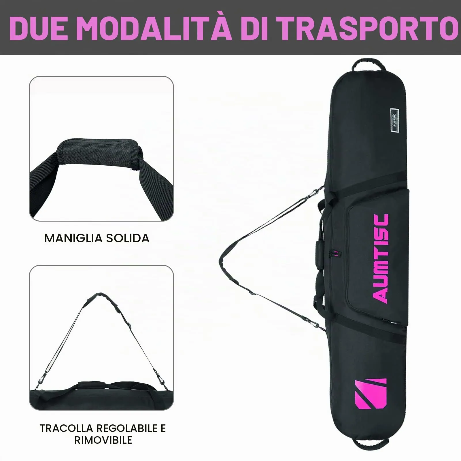 AUMTISC Borsa da Snowboard e Sci Imbottita, 155 cm, Rosa - immagine 4