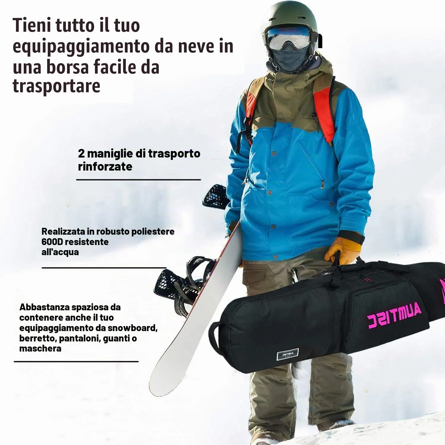 AUMTISC Borsa da Snowboard e Sci Imbottita, 155 cm, Rosa - immagine 5