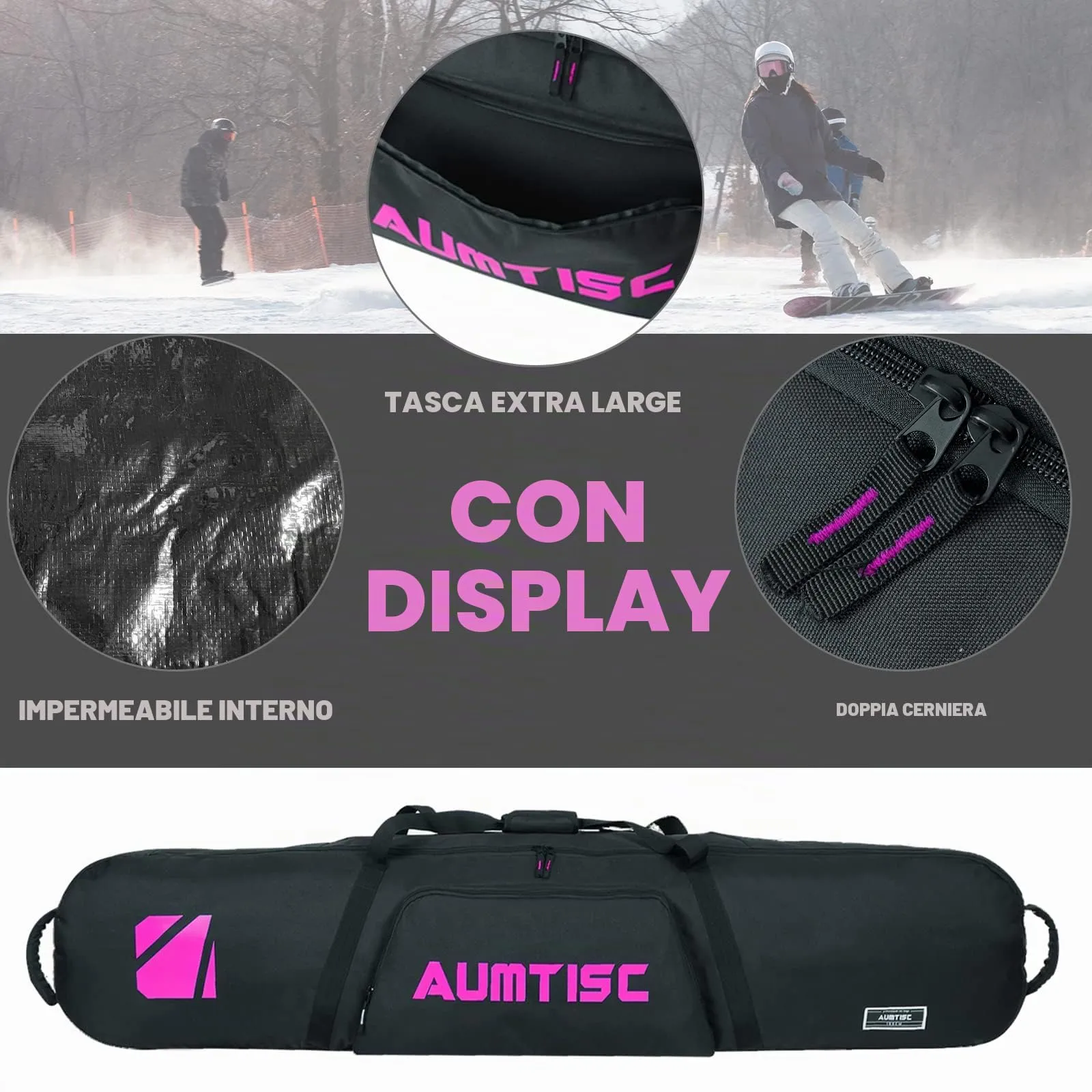 AUMTISC Borsa da Snowboard e Sci Imbottita, 155 cm, Rosa - immagine 6